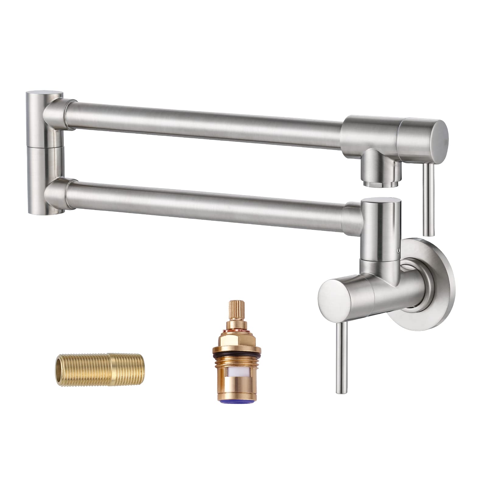 Aleasha Brass Made Pot Filler Faucets, Brushed Nickel Kitchen Sink Pot Filler, Wall Mount Folding Kitchen Pot Filler Faucet, Retractable Single Hole Pot Filler With Two Handles For Sink Stove