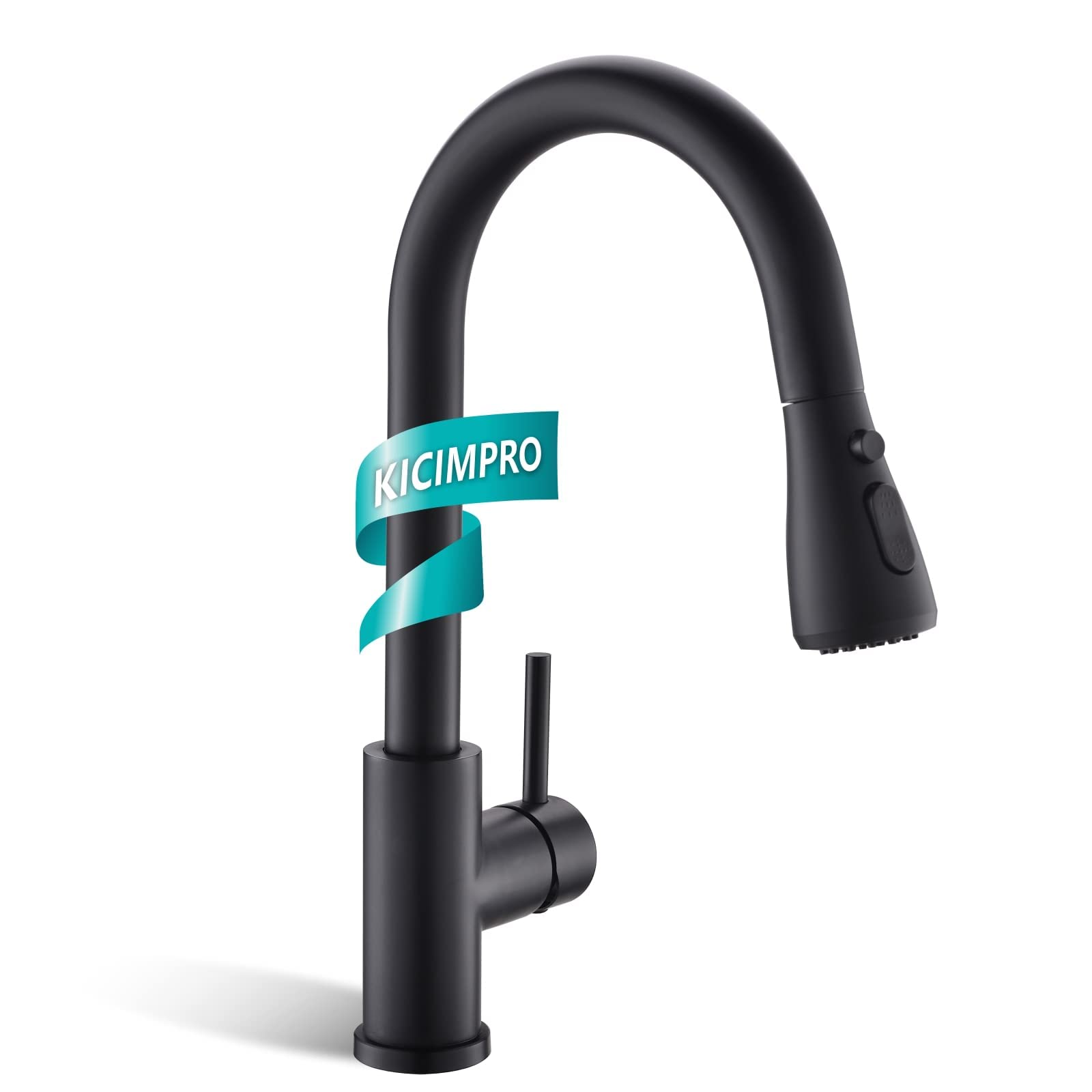Kicimpro Matte Black Kitchen Faucet With Pull Down Sprayer, 304 Stainless Steel, 23-Inch Extended Hose Design, Three Water Functional Ways, Easy Installation
