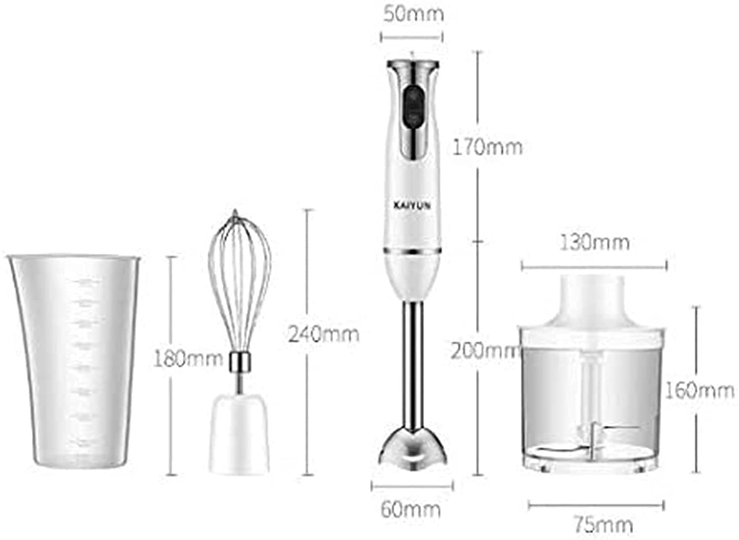 Kaabeto Immersion Hand Blender, 600W 6-Speed 5-In-1 Stainless Steel Stick Blender With Bpa- Food Chopper, 600Ml Beaker, Egg Beater (White)