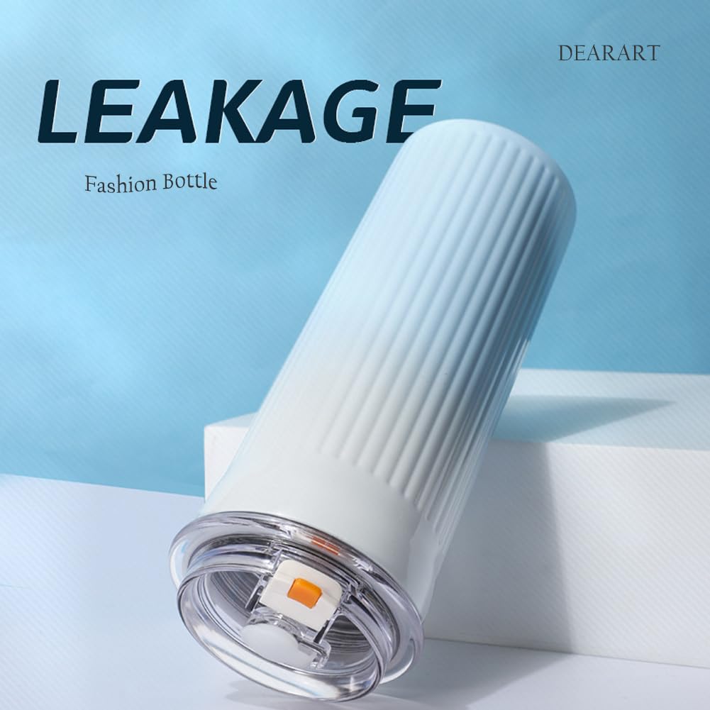 Dearart Insulated Bottle With Wave Shaped Bottles, Blue Vacuum Cup Stainless Steel With Straw