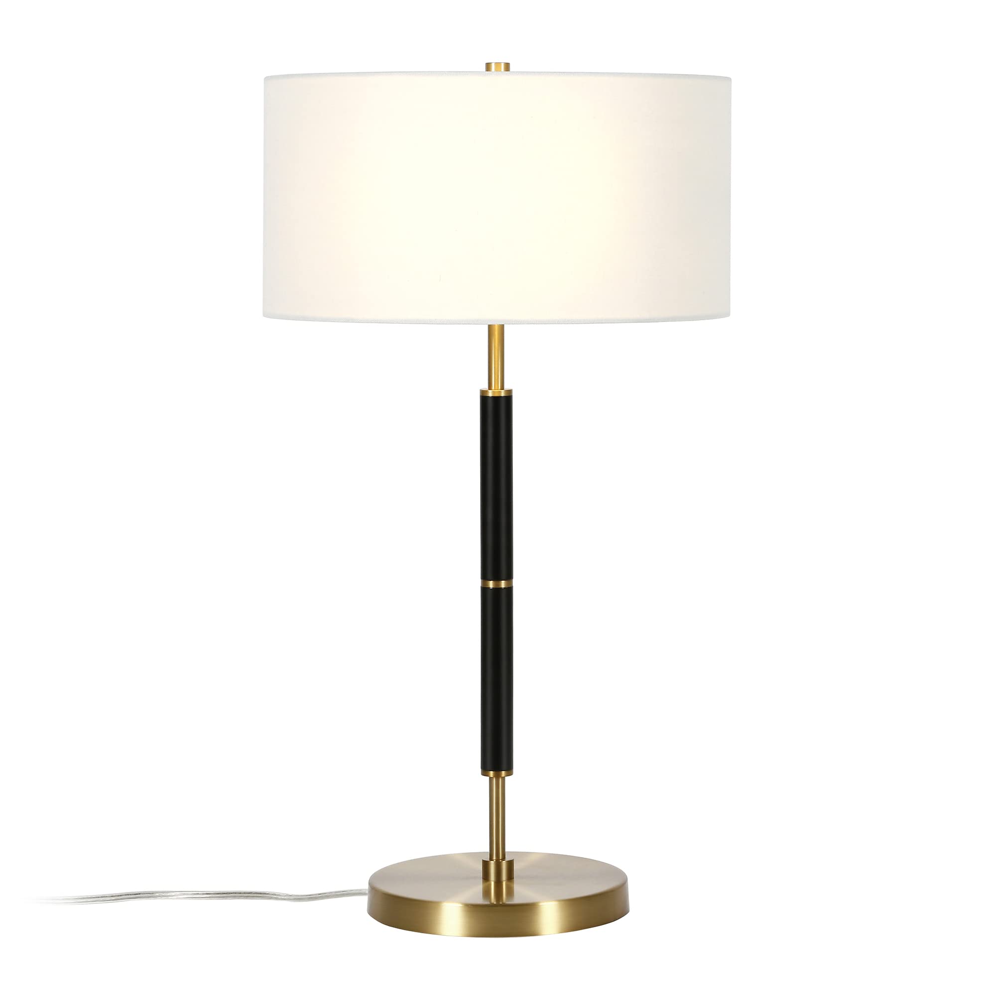 Henn&Hart 25" Tall 2-Light Table Lamp With Fabric Shade In Black/Brass/White, Lamp, Desk Lamp For Home Or Office