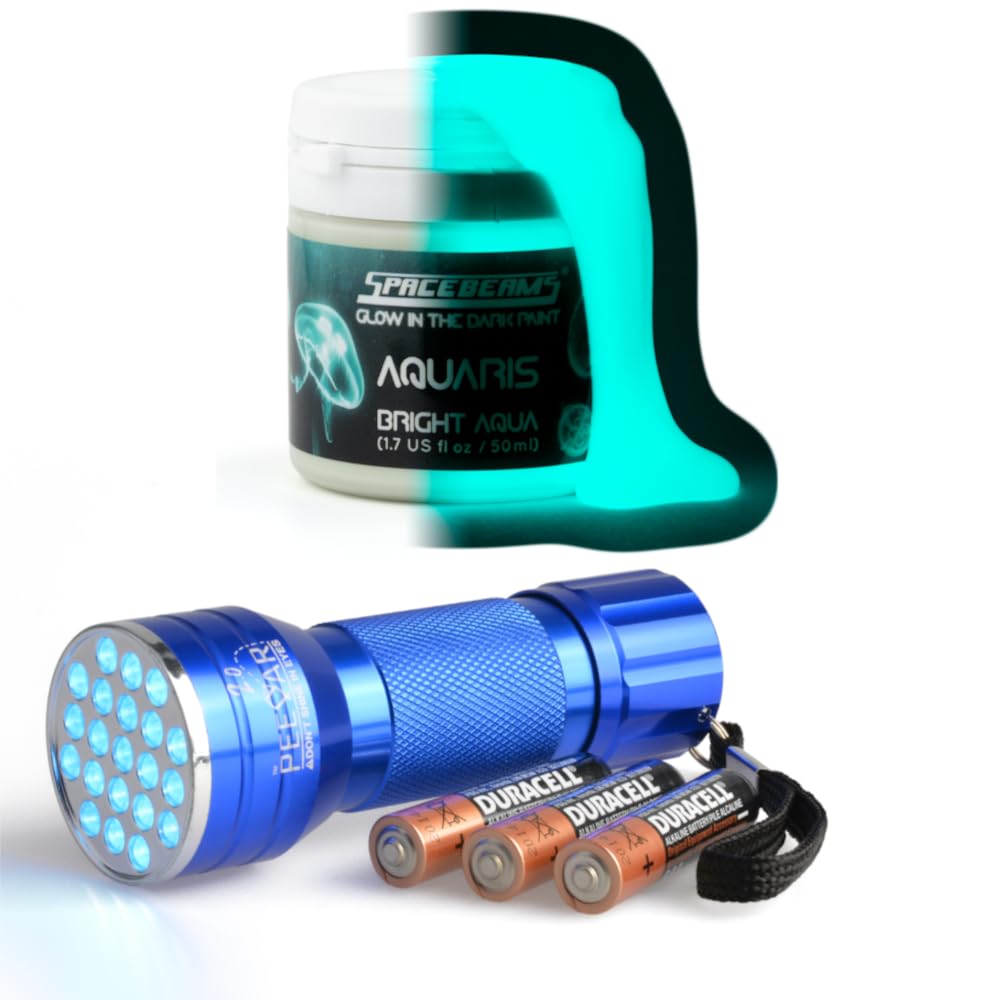 Spacebeams Aquaris 50Ml Paint (Light Blue Glow) With Peedar 2.0 Uv Torch Bundle.