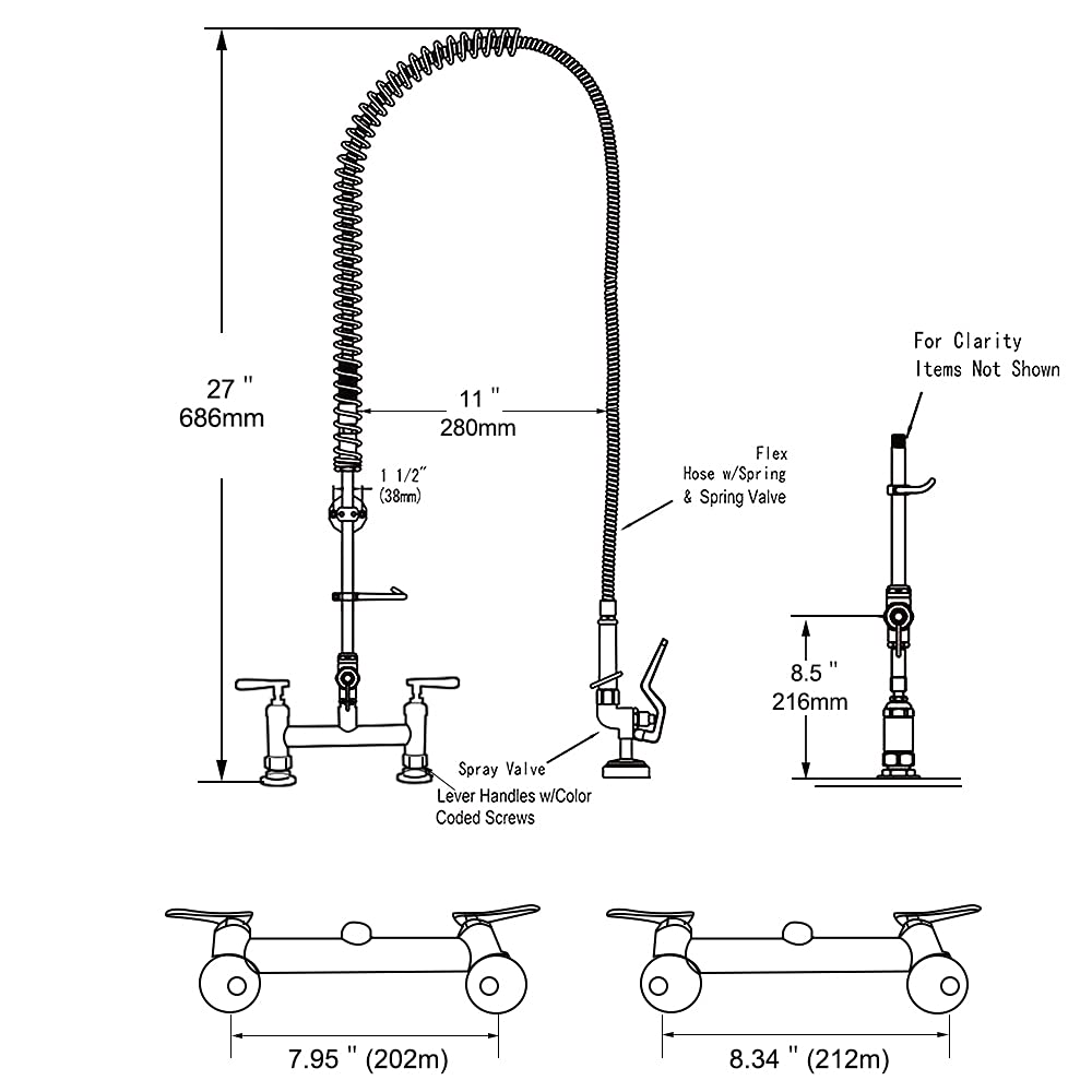 Xiube Commercial Sink Faucet With Pre Rinse Sprayer, 8 Inch Center 27 Inch Height Deck Mount Commercial Kitchen Sink Faucet With 12Inchswing Spout Fit For Kitchen Restaurant, Brass Chrome