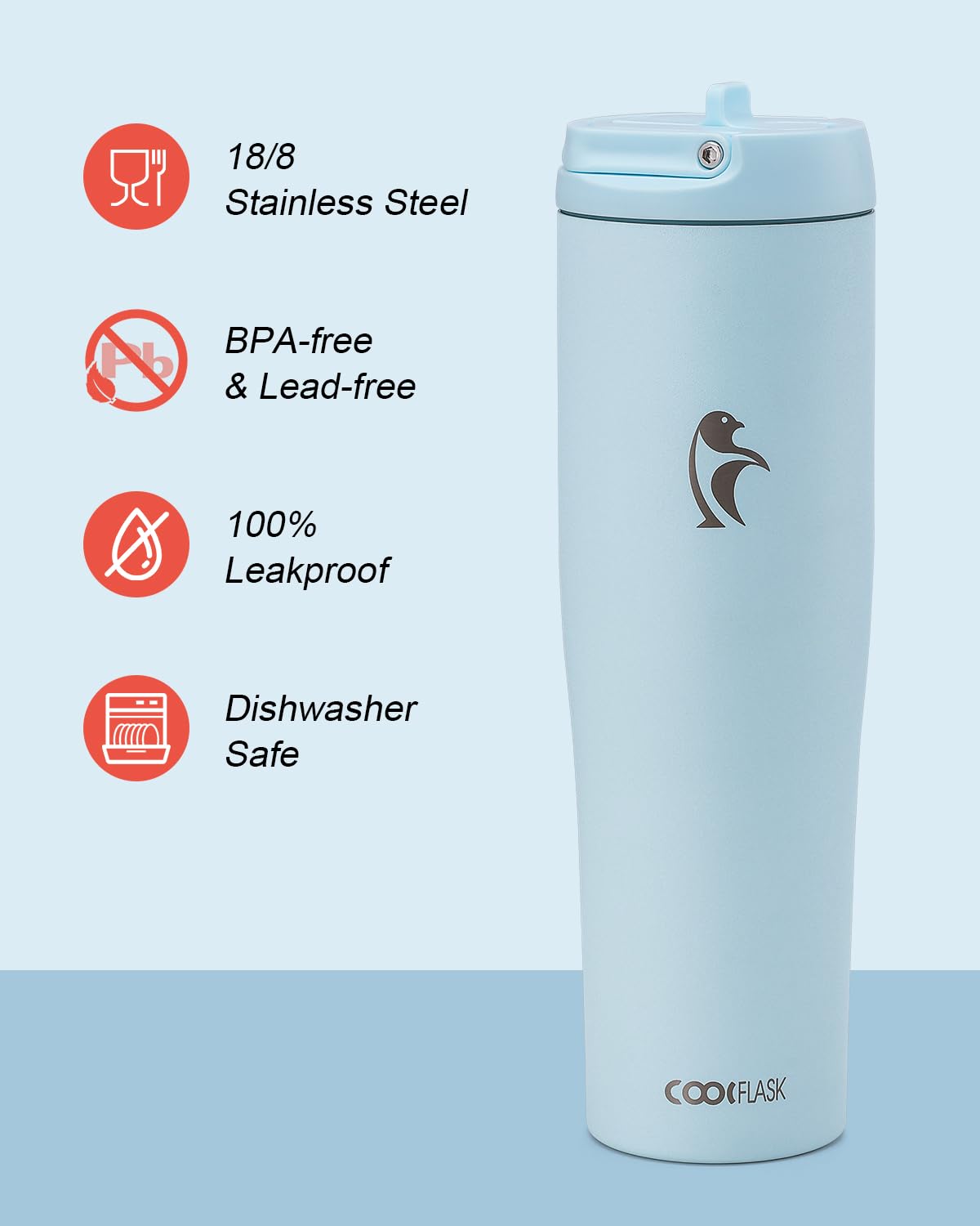 Coolflask Slima - 40Oz Insulated Water Bottle Stainless Steel Tumbler With Straw & Handle Fits