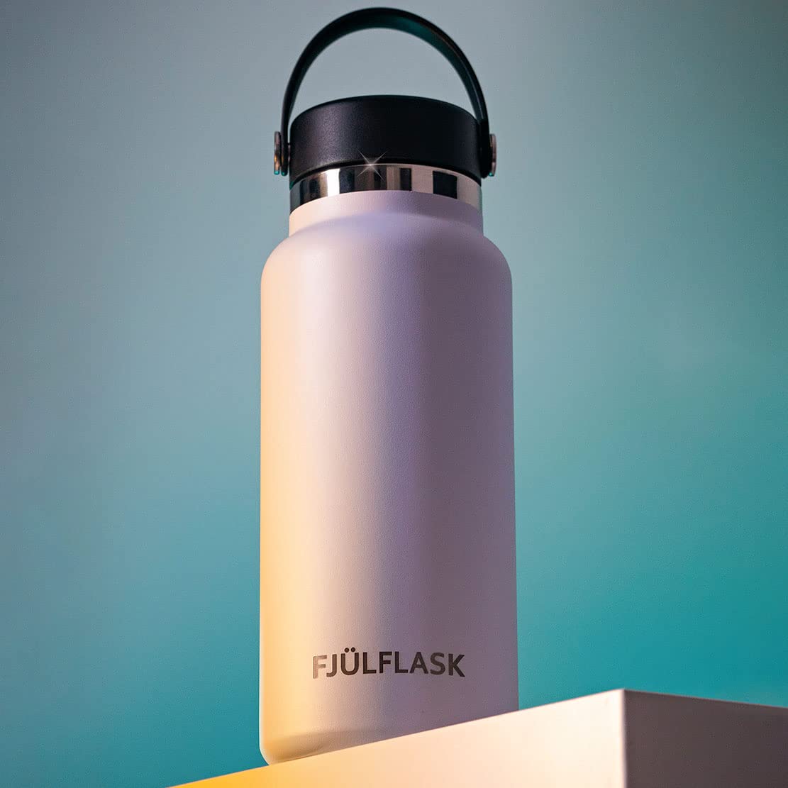 Fjulflask Vacuum Insulated Water Bottle 32Oz - Stainless Steel Thermo Mug - Wide Mouth Chug Lid Scr