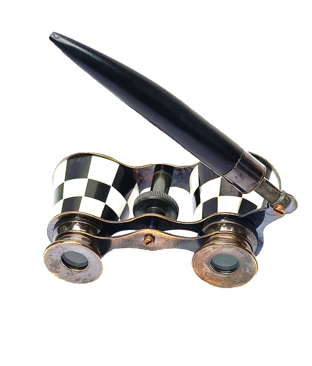 Sifaat World 2.5 Inches Opera Glasses Binocular For Adults- Captain'S Mother Of Pearl Solid Brass Opera Binoculars With Handle -Pocket Size Handel Binoculars For Kids, Bird Watching, Hunting