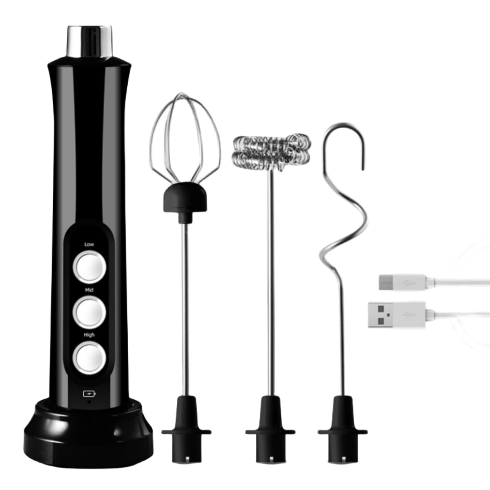 Taolivingmart Immersion Blender Handheld, 3-In-1 Hand Blender Electric With Usb Rechargeable 3 Speeds, Stainless Steel Blade Stick Blender With Whisk, For Coffee Latte,Hot Chocolate, Egg (Black)