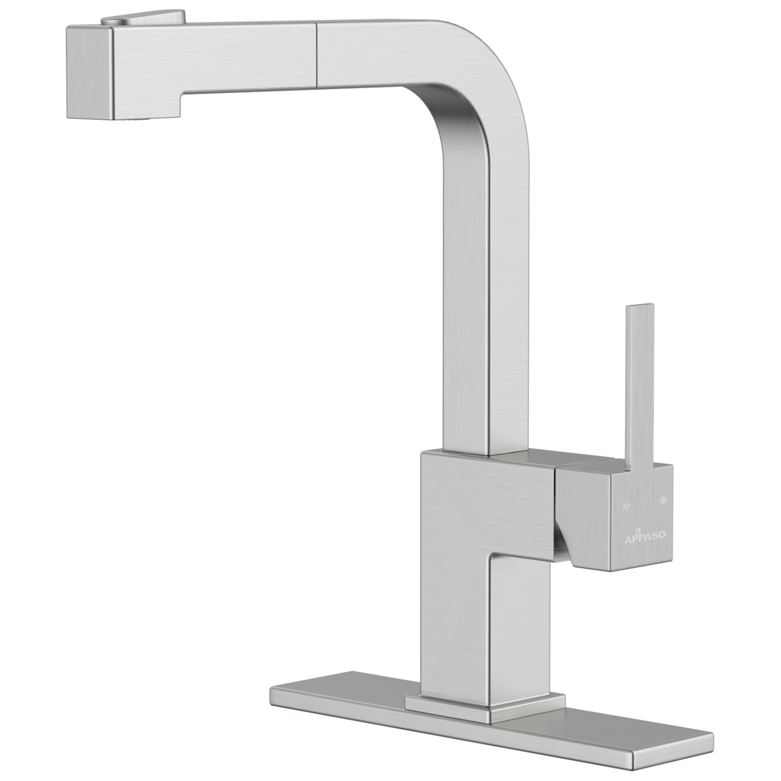 Appaso Square Kitchen Faucet, Single Handle High Arc Kitchen Faucets, 20 Inch Pull Down Kitchen Faucet, Dual Function Sprayer, Stainless Steel Sink Faucet, With Square Deck Plate