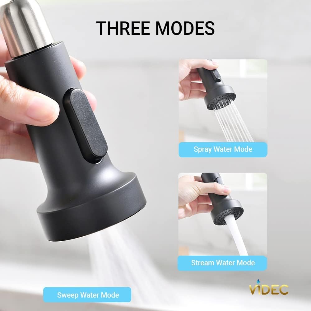 Videc Smart Kitchen Faucet, 3 Modes Pull Down Sprayer, Touch On Sensor Activated, Led Temperature Control, 360-Degree Rotation, 1 Or 3 Hole Deck Plate. 5-Year . (Kw-66Gr, Brushed Gold/Black)