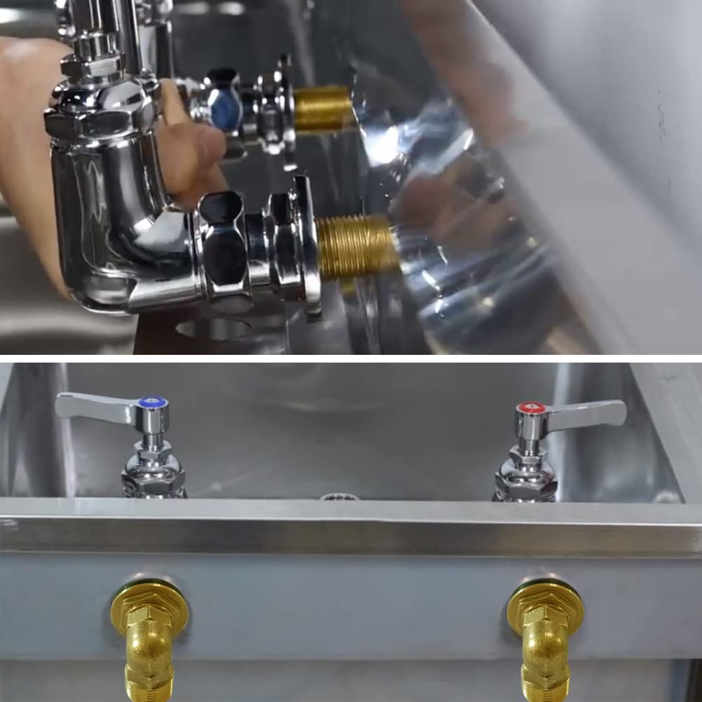 Joywayus Wall Mount Commercial Faucet Installation Kit, Brass 1/2" G Male Elbow Backsplash Mount Connector For Stainless Steel Commercial Kitchen Prep & Utility Sink (2 Pcs)