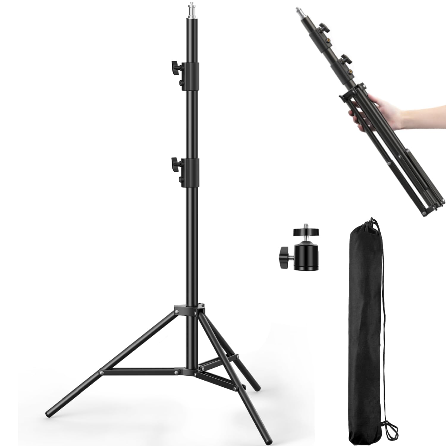 Yijyi Photography Light Stand, 110"/9.2Ft/280Cm Portable Reverse Folding Tripod With Travel Bag Aluminum Heavy Duty For Camera,Video,Softboxes,Umbrell,Wedding Outdoor Video Shooting