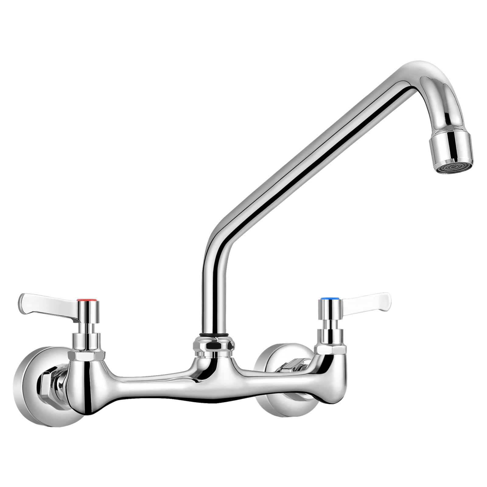 Fgkq Wall Mounted Kitchen Faucets, Kitchen Faucet With 12 Inch Goose Neck, Commercial Kitchen Sink Faucets With 360 Degree Spout, Adjustable Install Distance, Chrome