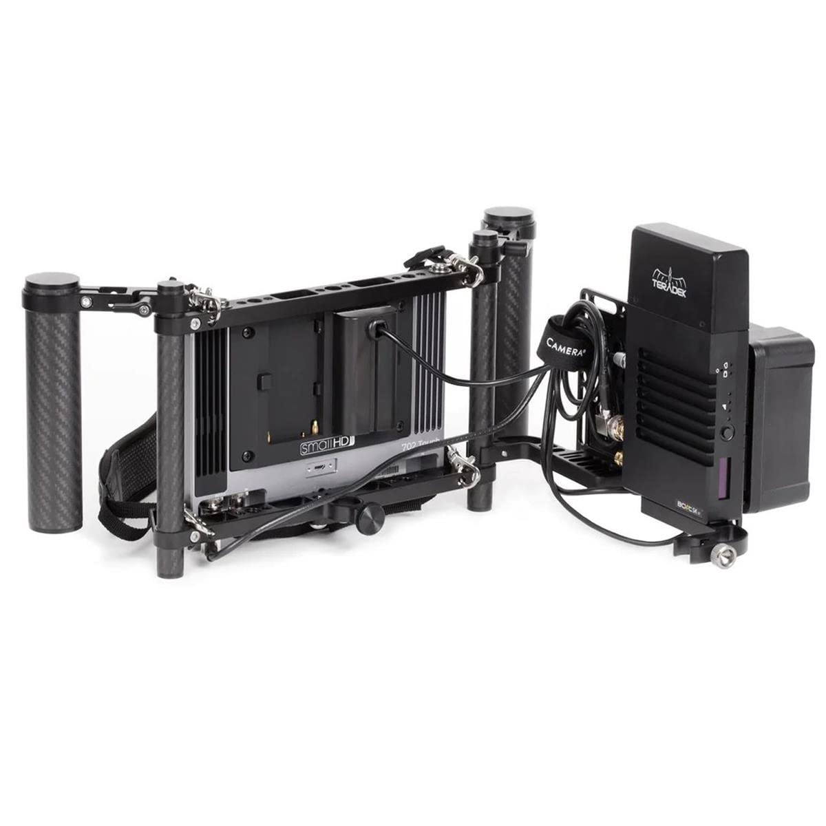 Wooden Camera Director'S Monitor Cage V3 With Carbon Fiber Handgrips, Universally Compatible With Any Monitor Up To 9 Inches, Includes Neck Strap And Sun Shade