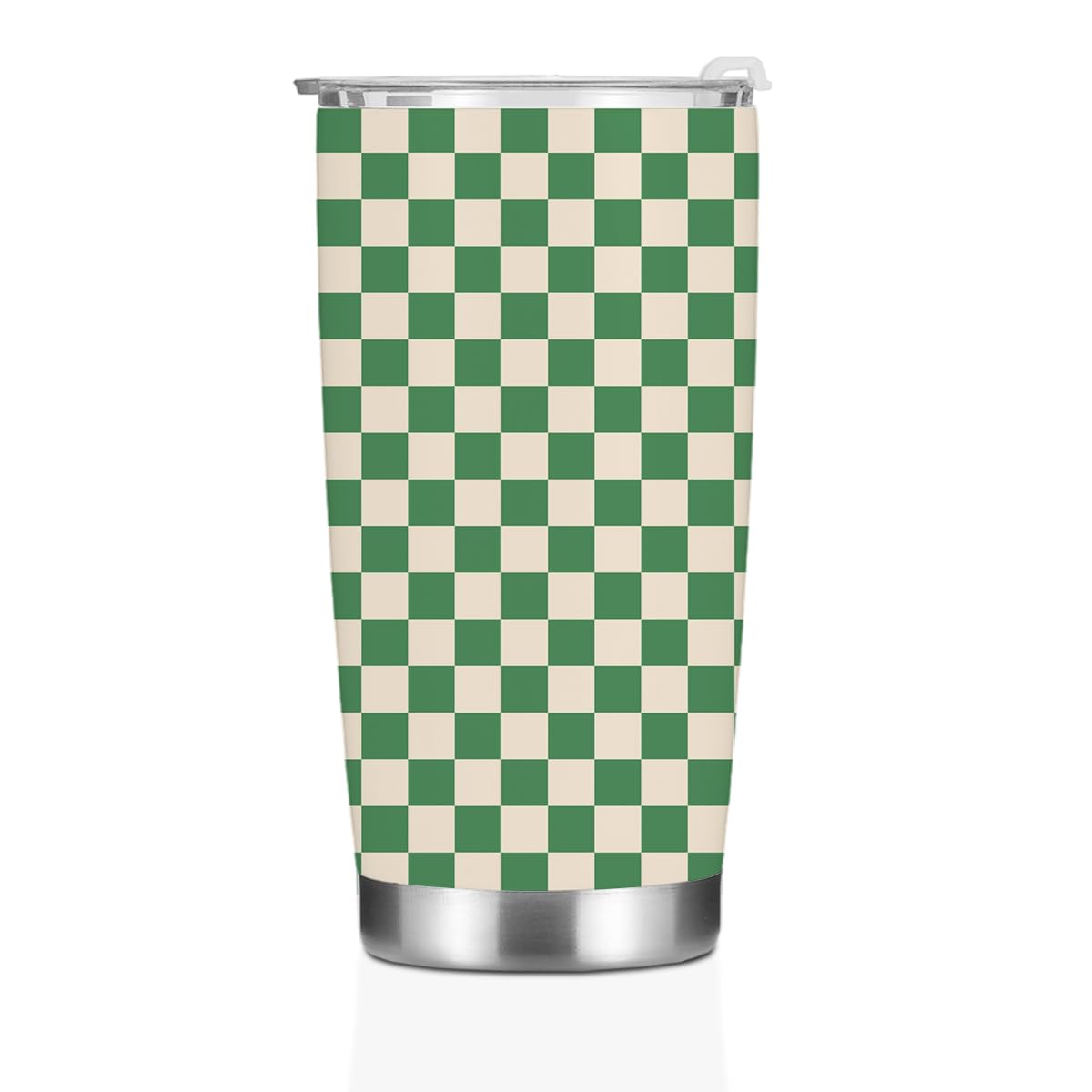 Vintage Green Checkered Tumbler Plaid Coffee Mug Insulated Stainless Steel Thermal Cup With Lid