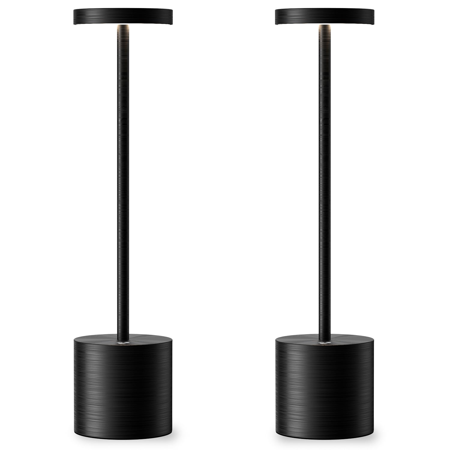 Jalvde Cordless Table Lamp, 3-Levels Light Stepless Dimming Brightness Rechargeable 6000 Mah Battery Cordless Led 13.5 Inches Lamps Top Slim Luxury Dinner Lamp (2X Brushed Black)