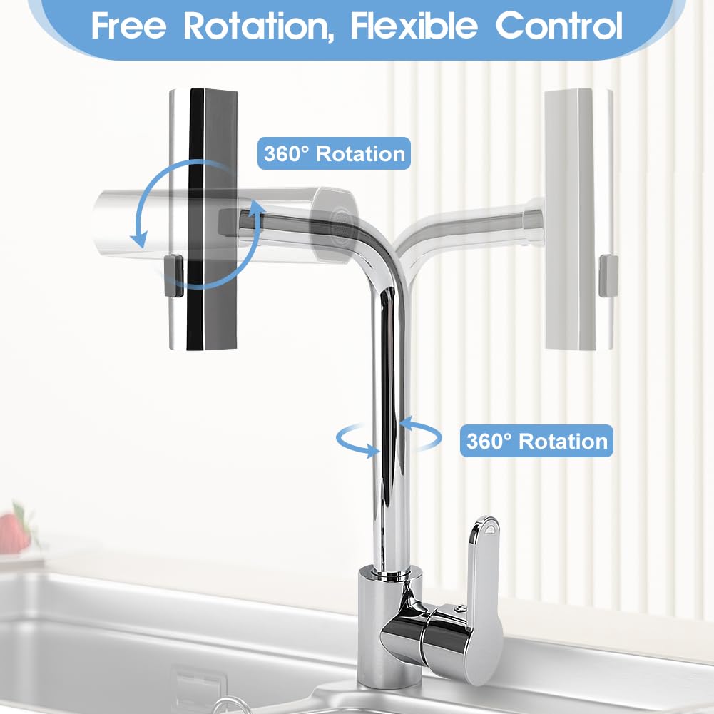 Cocoarm 3 In 1 Function Kitchen Sink Faucet, Stainless Steel 360 Degree Rotation Waterfall Modern Faucet For Kitchen Sink, Bar, Laundry (Silver)