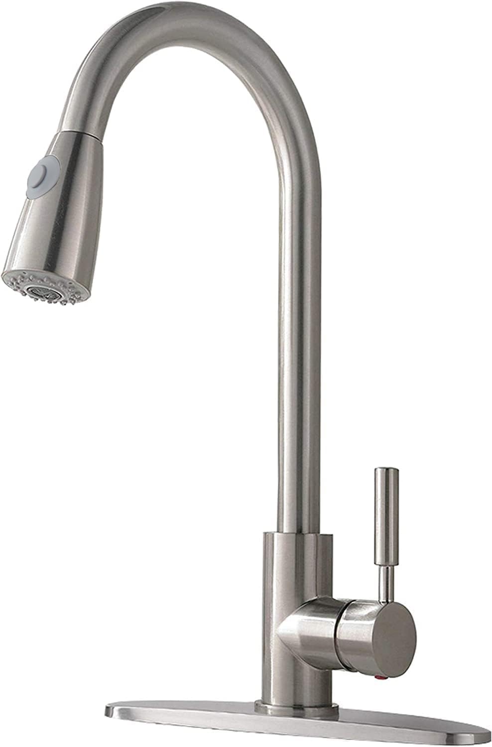 Friho Brushed Nickel Kitchen Faucet With Pull Down Sprayer, Modern Single Handle Stainless Steel Pull Out Spring Kitchen Sink Faucets With Deck Plate For Camper Rv Bar