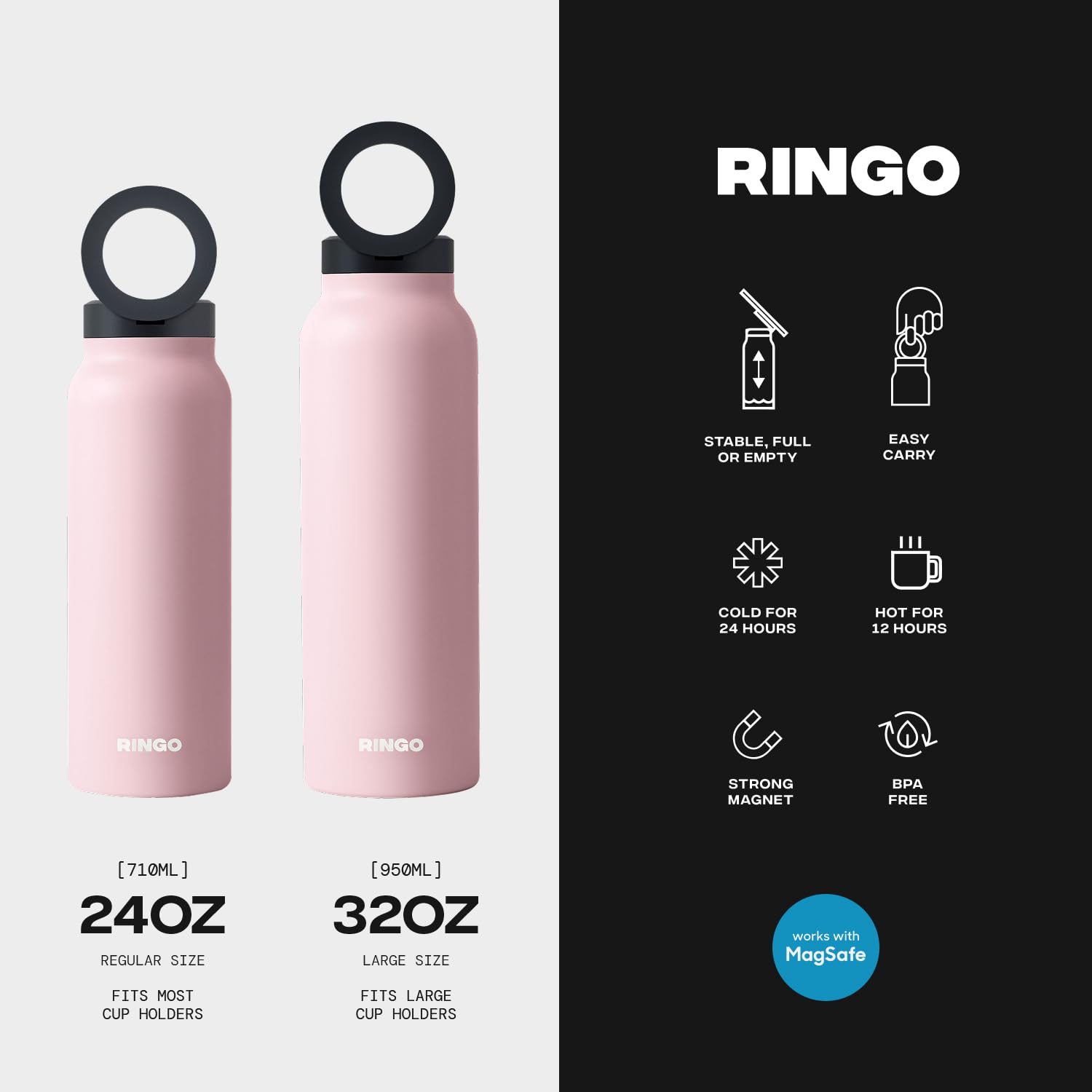 Ringo Insulated Water Bottle Compatible Magsafe Water Bottle With Phone Holder Stainless Steel