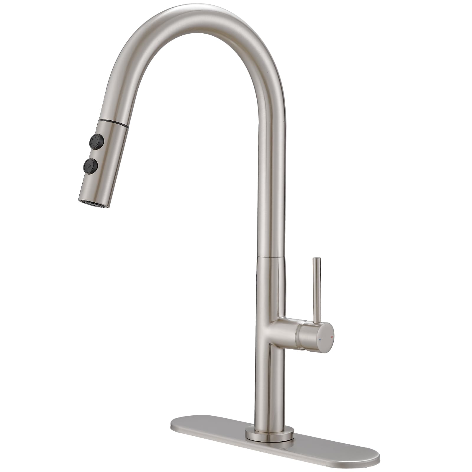 Bwe Kitchen Sink Faucet With Pull Down Sprayer High Arc Modern Kitchen Faucet Commercial Single Handle Stainless Steel Faucet For Kitchen Bar Rv With 10" Deck Plate,Brushed Nickel
