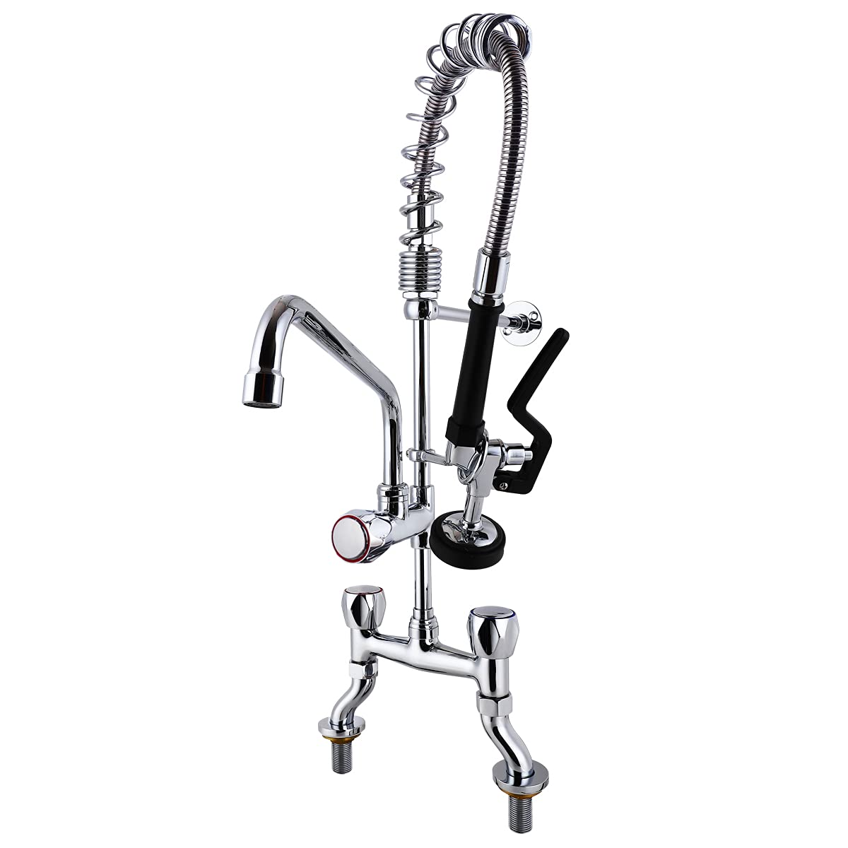 Ms Commercial Kitchen Sink Faucet With Sprayer 4-8 Inch Adjustable Center Deck Mount 25'' Height Brass Pre Rinse Unit With Spray Valve And 8 Inch Add On Spout Fit For Restaurant Hotel Laundry Sink