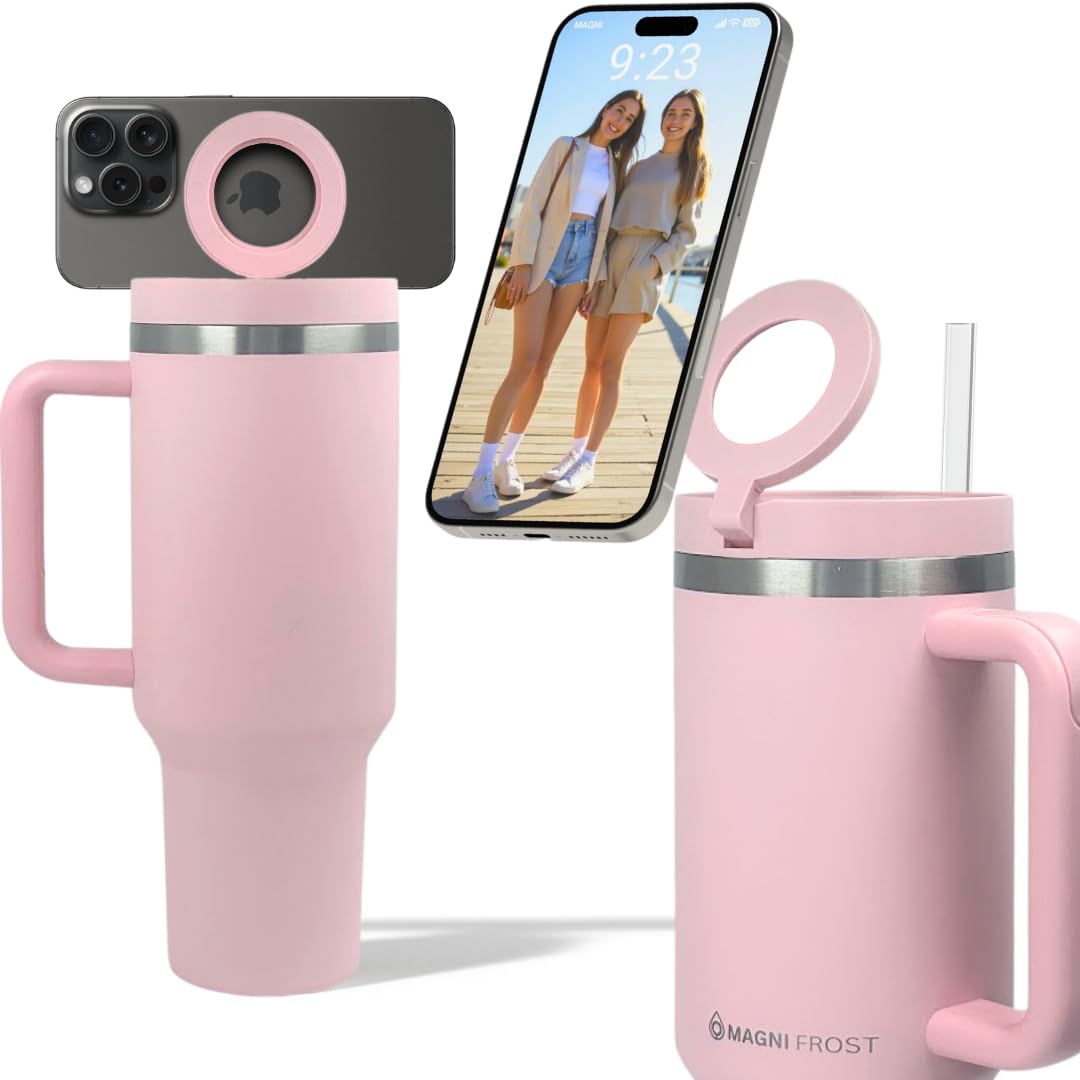 Water Bottle Phone Holder Compatible With Magsafe Insulated Cup With Handle And Straw