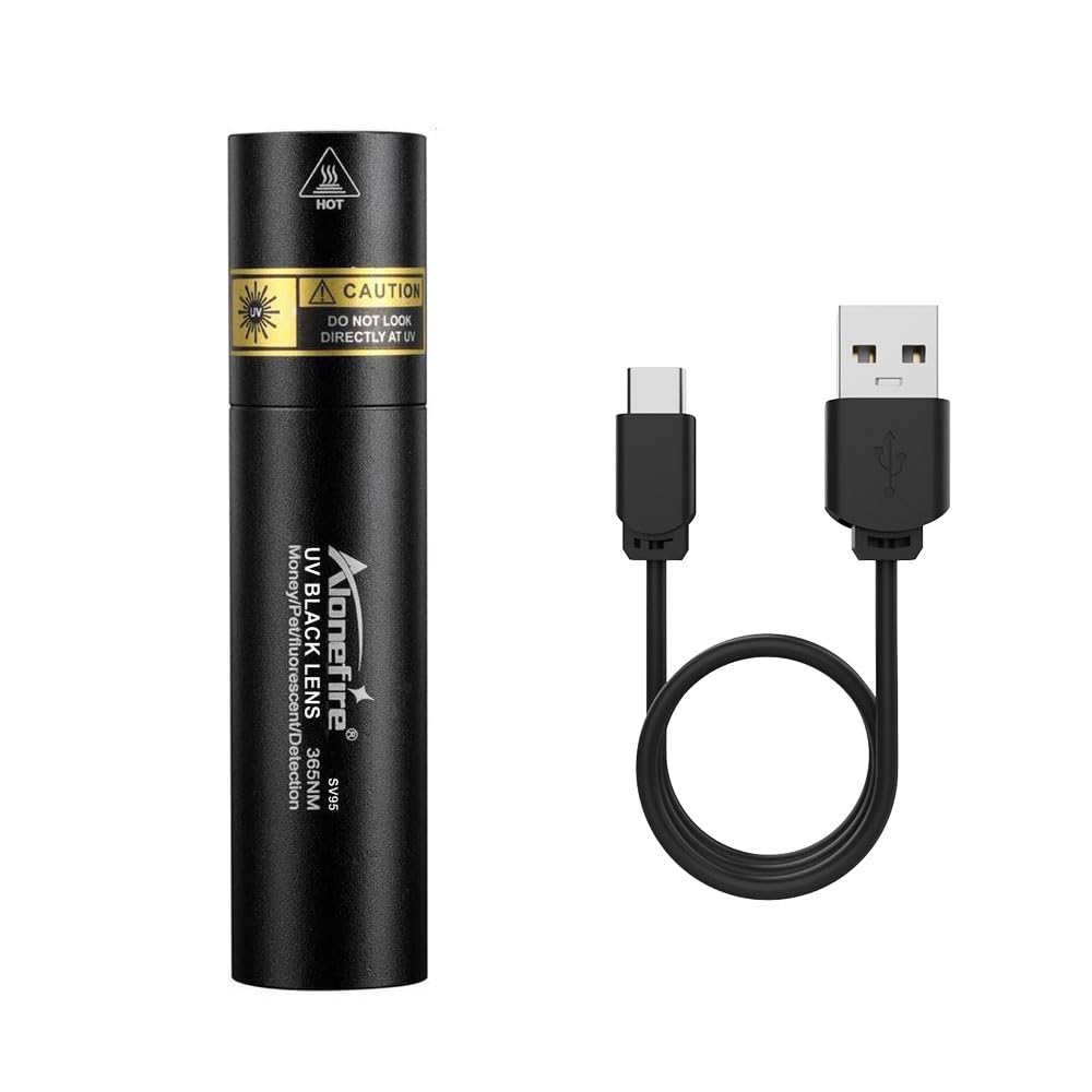 Alonefire Sv95 365Nm Small Uv Flashlight 3W Usb C Rechargeable Mini Woods Lamp Money Checker Black Light For Resin Curing, Pet Urine Detection, Scorpion, Bed Bug, Minerals,Leaks With Built-In Battery