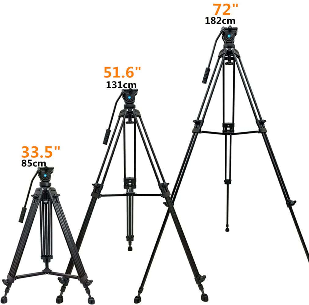 Yusen 72" Camera Tripod Professional Video Heavy Duty Tripod Aluminium Twin Tube Stand With 360° Degree Fluid Drag Head, Qr Plate Compatible With Dslr Camcorder Cameras Lodad Up To 17.6Lb