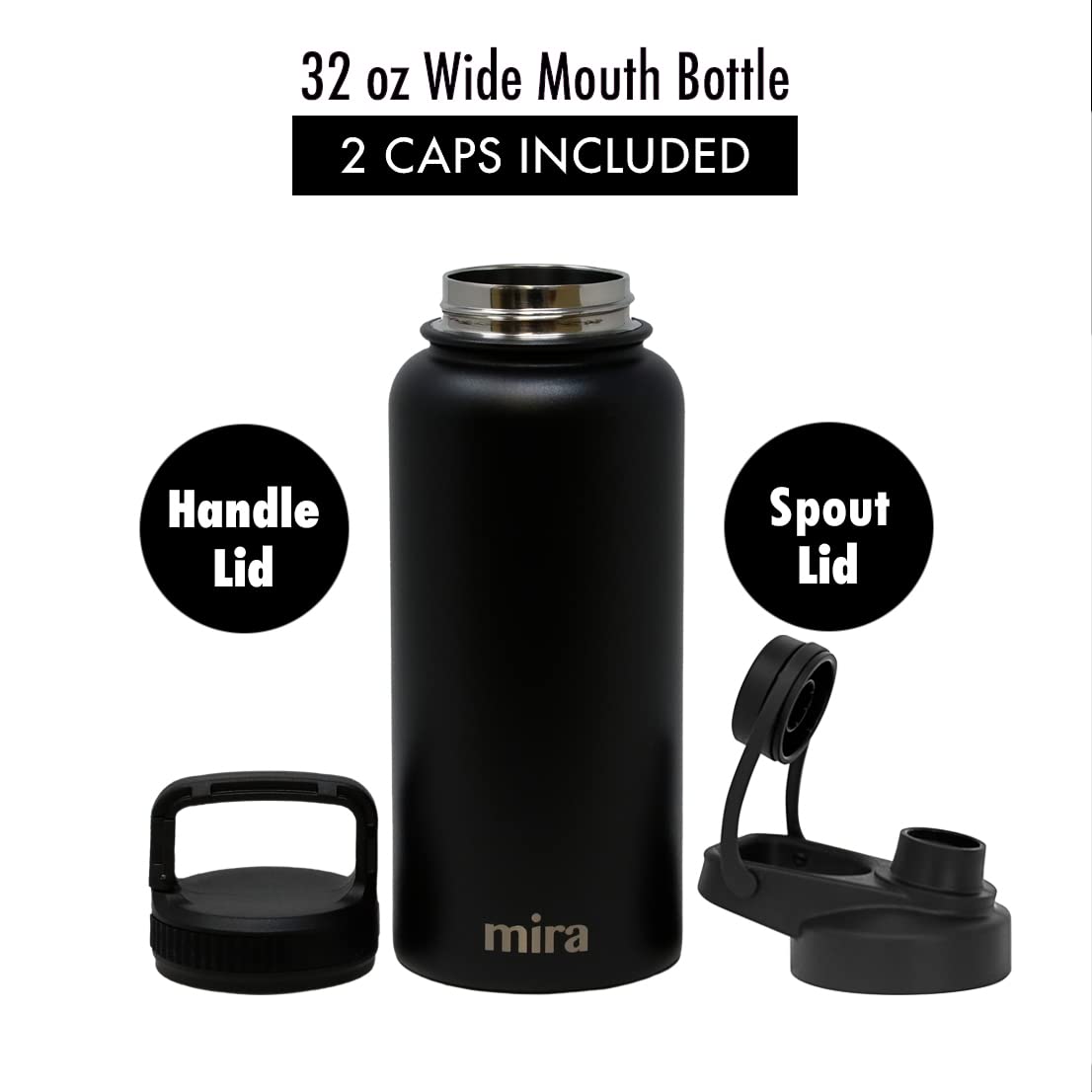 Mira 32 Oz Insulated Sports Bottle - Stainless Steel Temperature Control Thermos - Easy-Drink