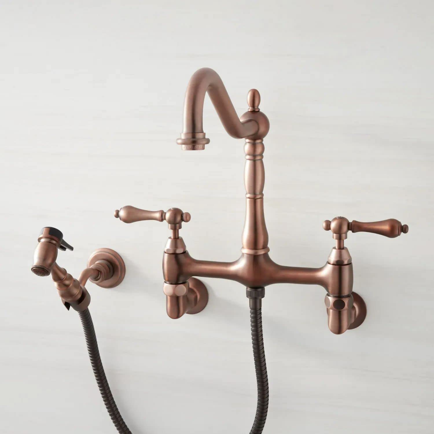 Signature Hardware 443091 Felicity Wall Mount Kitchen Faucet With Side Spray - Oil Rubbed Bronze