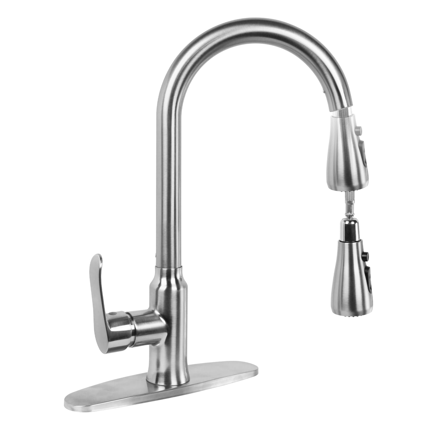 Makein Kitchen Faucet With Pull Down Sprayer, Brushed Nickel Kitchen Sink Faucet, Single Handle Stainless Steel Rv Faucet For Kitchen Sink With Deck Plate