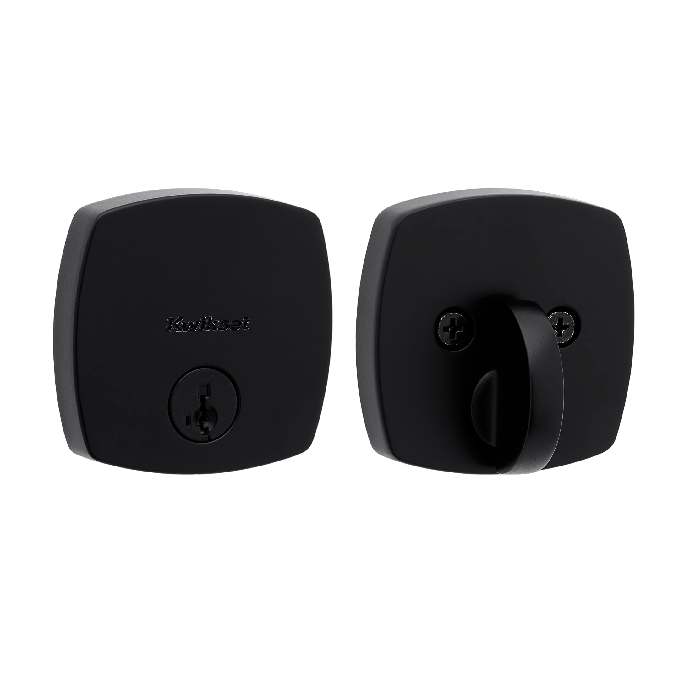 Kwikset Midtown Deadbolt Lock, Matte Black Modern Exterior Keyed Front Entry Door, Pick Resistant Smartkey Rekey Security, Single Cylinder Dead Bolt, With Microban Protection