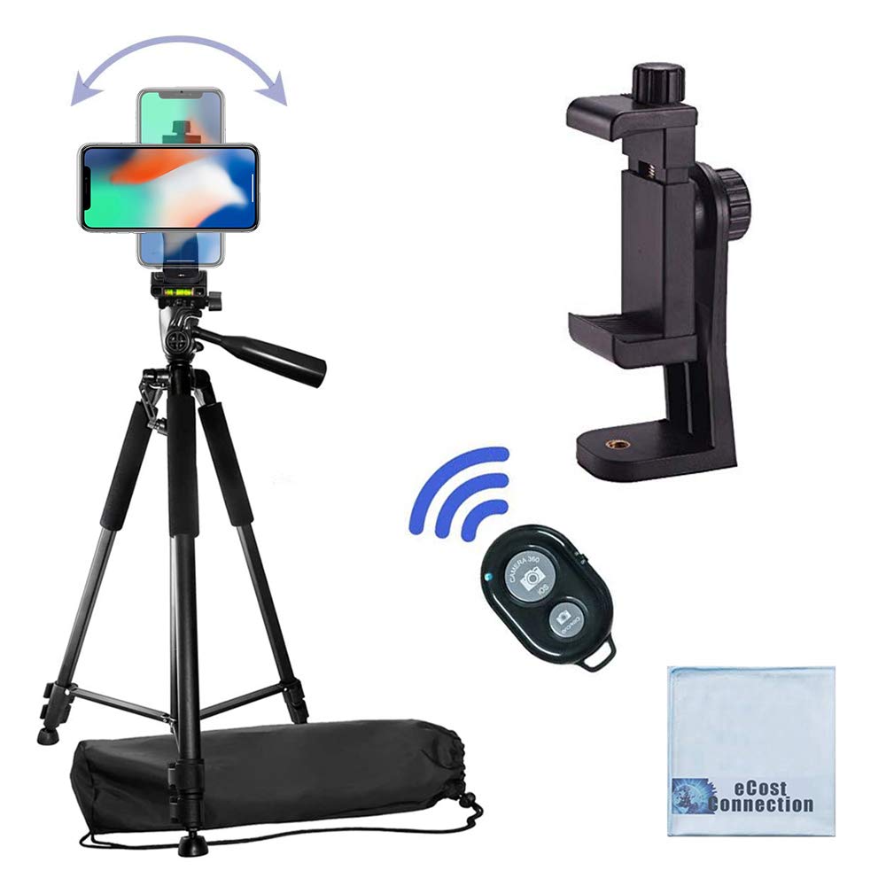 Ecostconnection 60" Pro Series Professional Camera Tripod And Universal Rotating Smartphone Mount For All Iphone And Android Smartphones + Microfiber Cloth