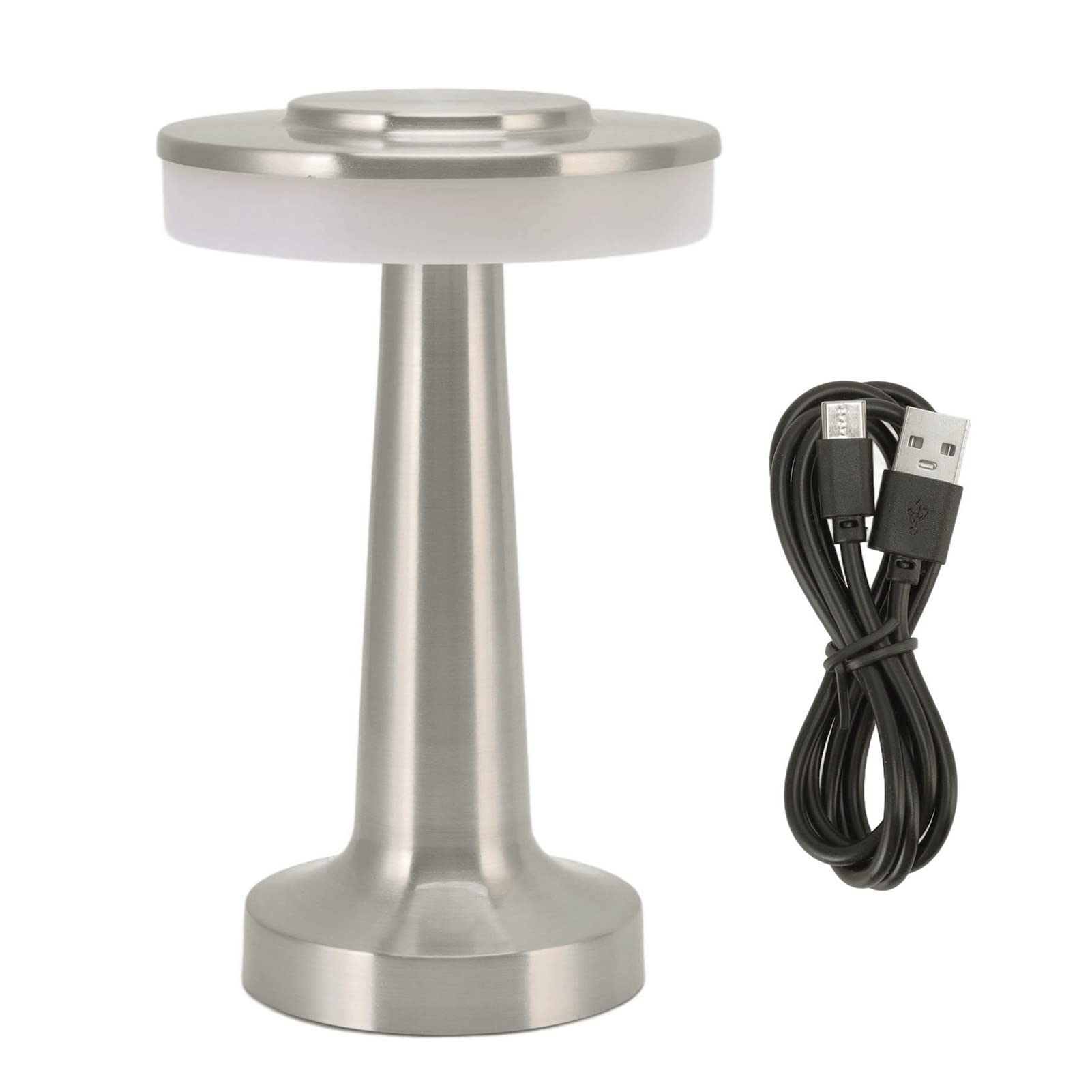 Oukens Portable Led Table Lamp,Retro Touch Lamps, Control 3 Levels Color Temperature Rechargeable Table Night Lamp, Nightstand Lamp Bedside Lamp For Hotel (Silvery)