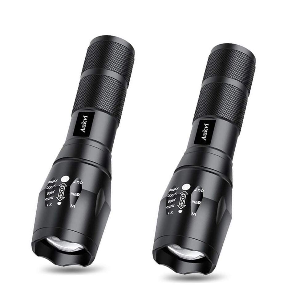 Aukvi Tc1200 Tactical Flashlight 3000 Lumens Zoomable 5 Modes For Hurricane Camping Hiking Etc (2-Pack)