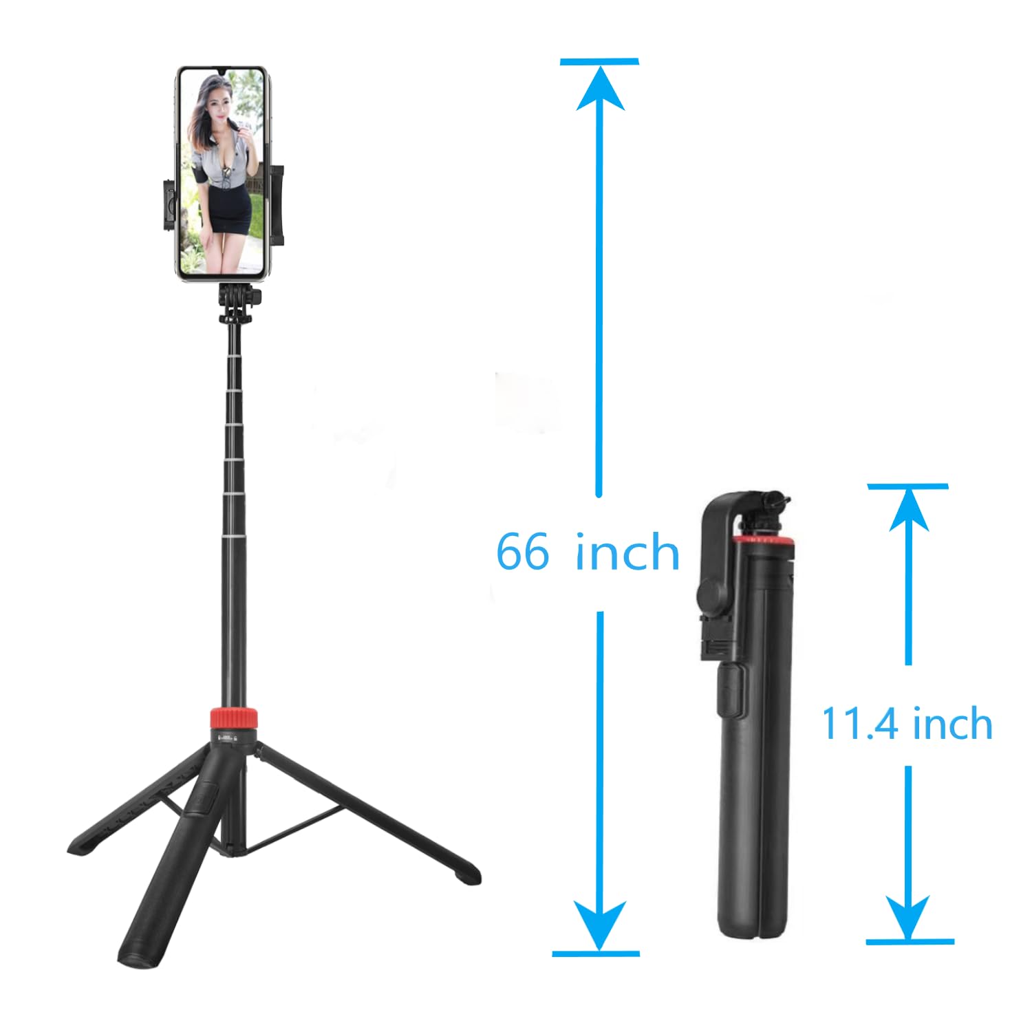 yihokj 66" Tripod For Iphone & Camera, Portable Phone Tripod With Rechargeable Remote Control And Rotate Phone Stand, Selfie Stick For Iphone/Gopro And Cameras (Red, 66 Inch)