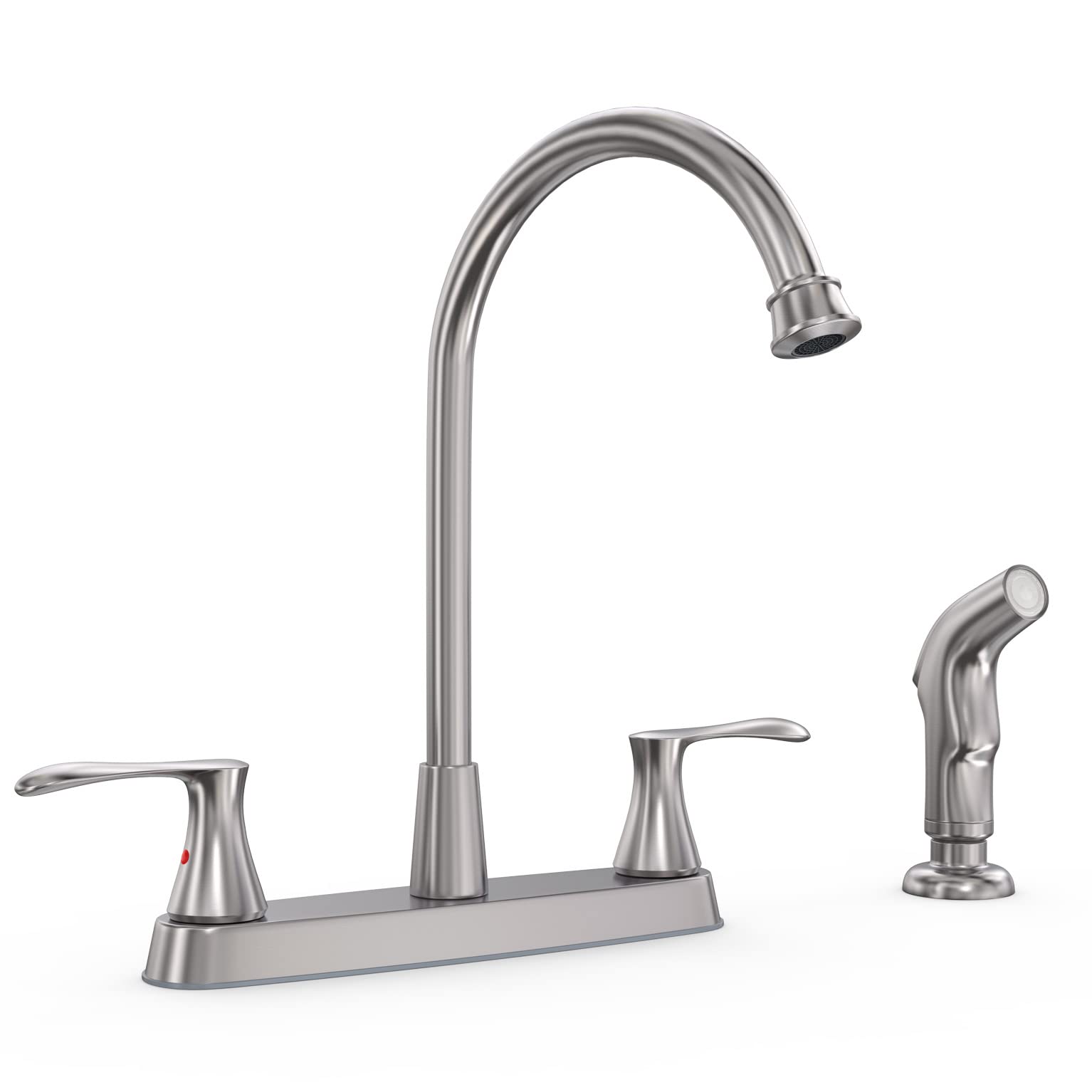 Gowin Brushed Nickel Kitchen Sink Faucet With Side Sprayer, Two Handle High Arc 4 Holes 8 Inch Centerset Stainless Steel Kitchen Sink Faucet With Pull Out Sprayer,Grifos De Cocina