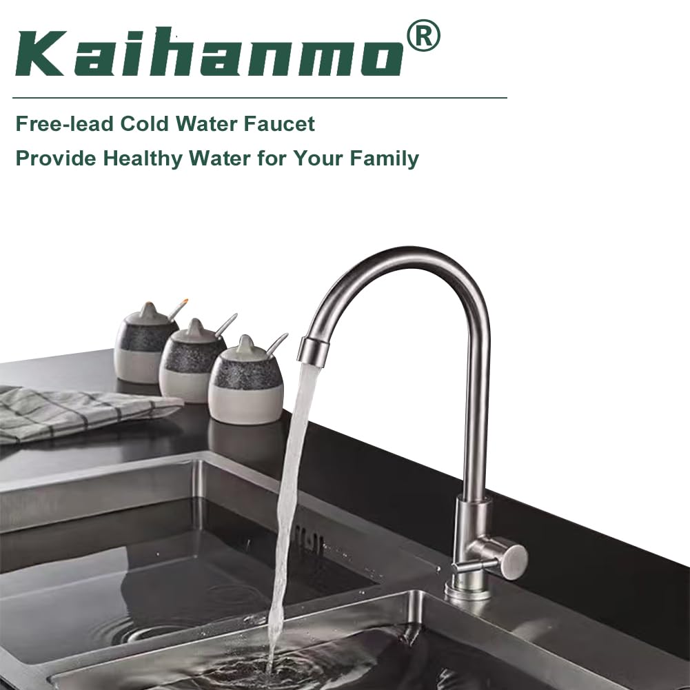 Kaihanmo Brushed Nickel Stainless Steel High Arc Single Handle Single Hole Cold Water Faucet For Kitchen, Garden, Bar, Outdoor, Boat, Camping