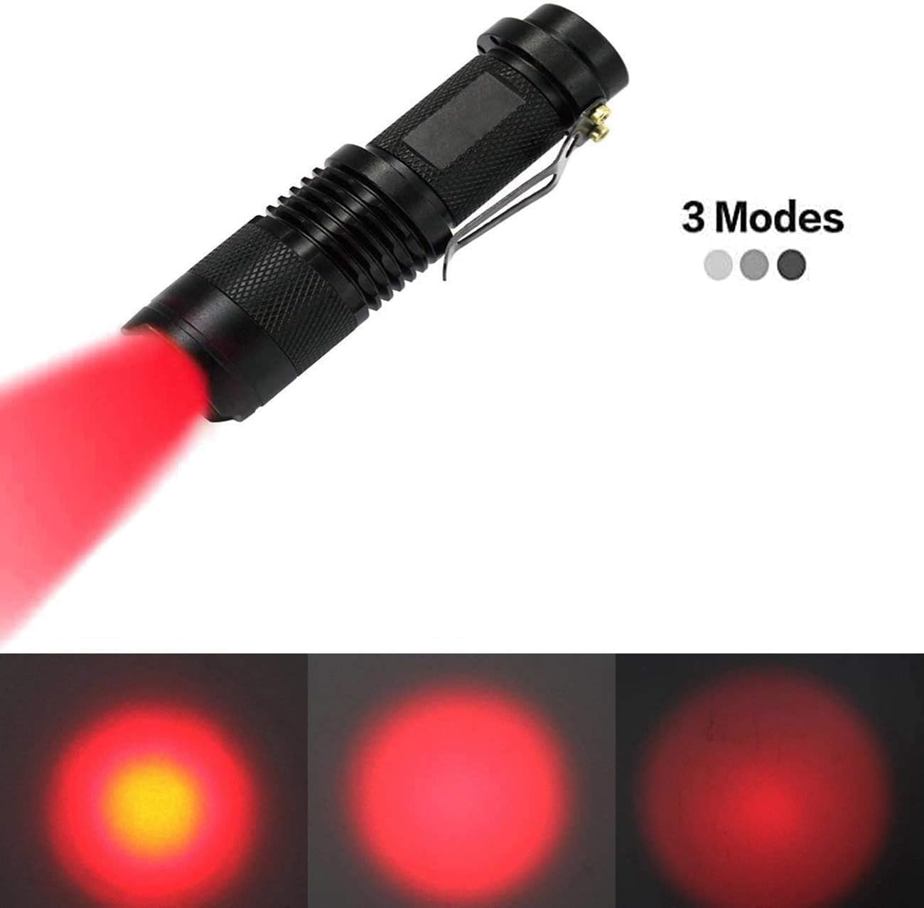 Modoao 2 Pack Mini Flashlight With Clip Green/Red/Blue Light Led Flashlight With 3 Modes Light Focus Zoomable For Camping, Hiking, Night Vision (Blue And Red)