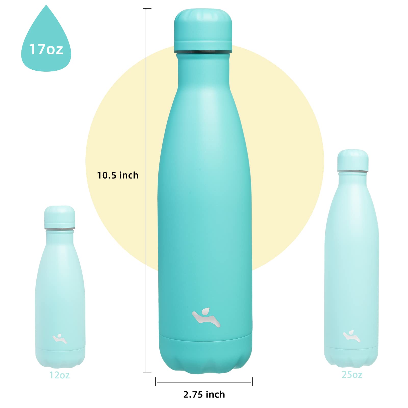 Insulated Water Bottles,17 Oz Double Wall Stainless Steel Vacumm Metal Flask For Sports Travel