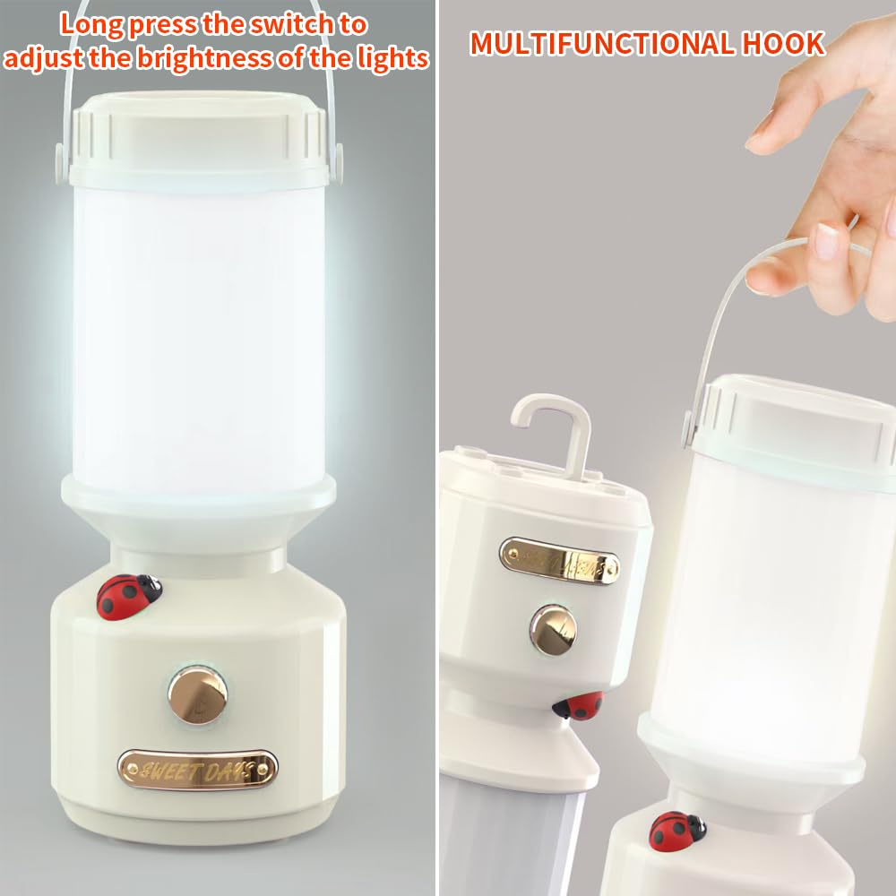 Yzyoe Rechargeable Led Mini Camping Light, Outdoor Portable Ladybug Decorated Cute Pony Light, Multi Functional Tent Light With 3 Modes Of White Light, Warm Yellow Light, And Warm White Light.