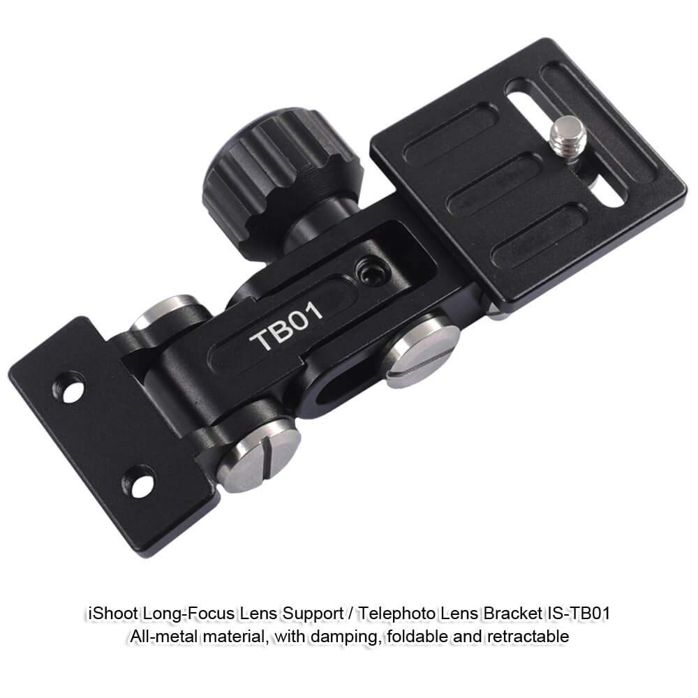 Ishoot All-Metal Retractable Long-Focus Lens Support Stand, Foldable Telephoto Zoom Lens Bracket Camera Holder Bayonet Protector, With 1/4" Screw, Is-Tb01
