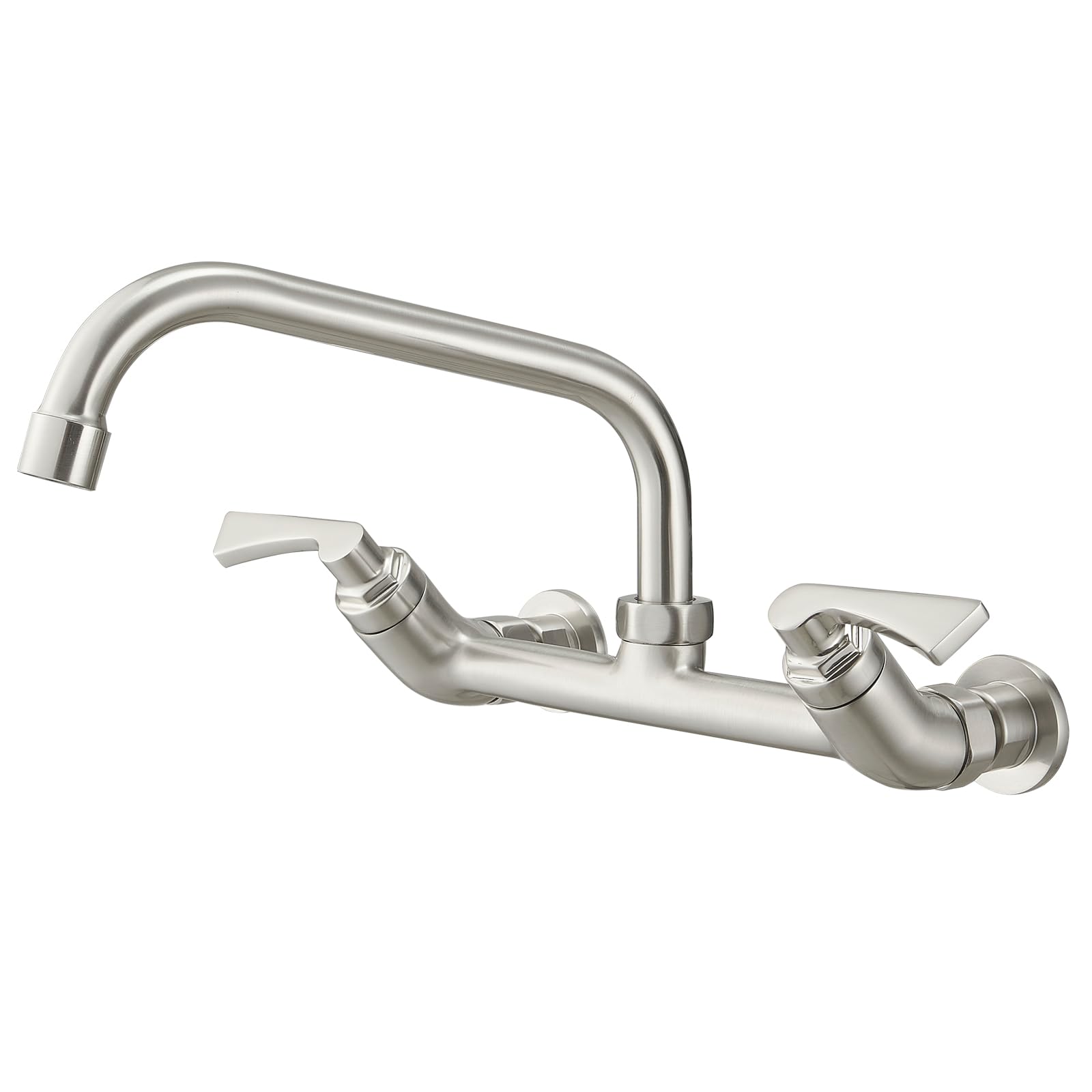 Bathfinesse Wall Mount Faucet, Commercial Kitchen Sink Faucet Brass With 8 Inch Swivel Spout 8" Center Adjustable 2 Handle Utility Sink Faucets, Brushed Nickel
