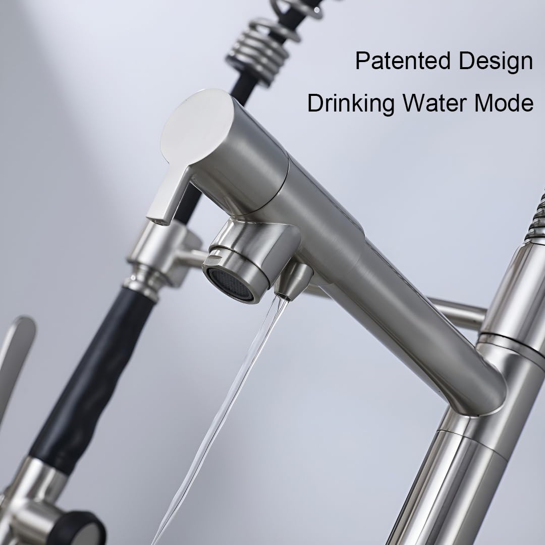 Ekrte Kitchen Sink Faucet With Pull Down Sprayer, 3 In 1 Water Filter Purifier Faucets, Heavy Duty Commercial Style Kitchen Faucet,Brushed Nickel Filter Water Kitchen Faucet