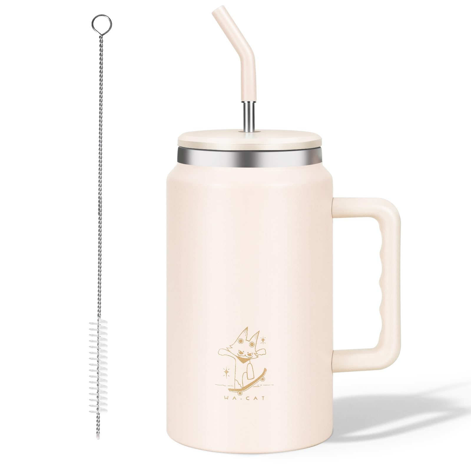 50 Oz Tumbler With Handle - Vacuum Insulated Water Bottle With Straw - Reusable Stainless Steel