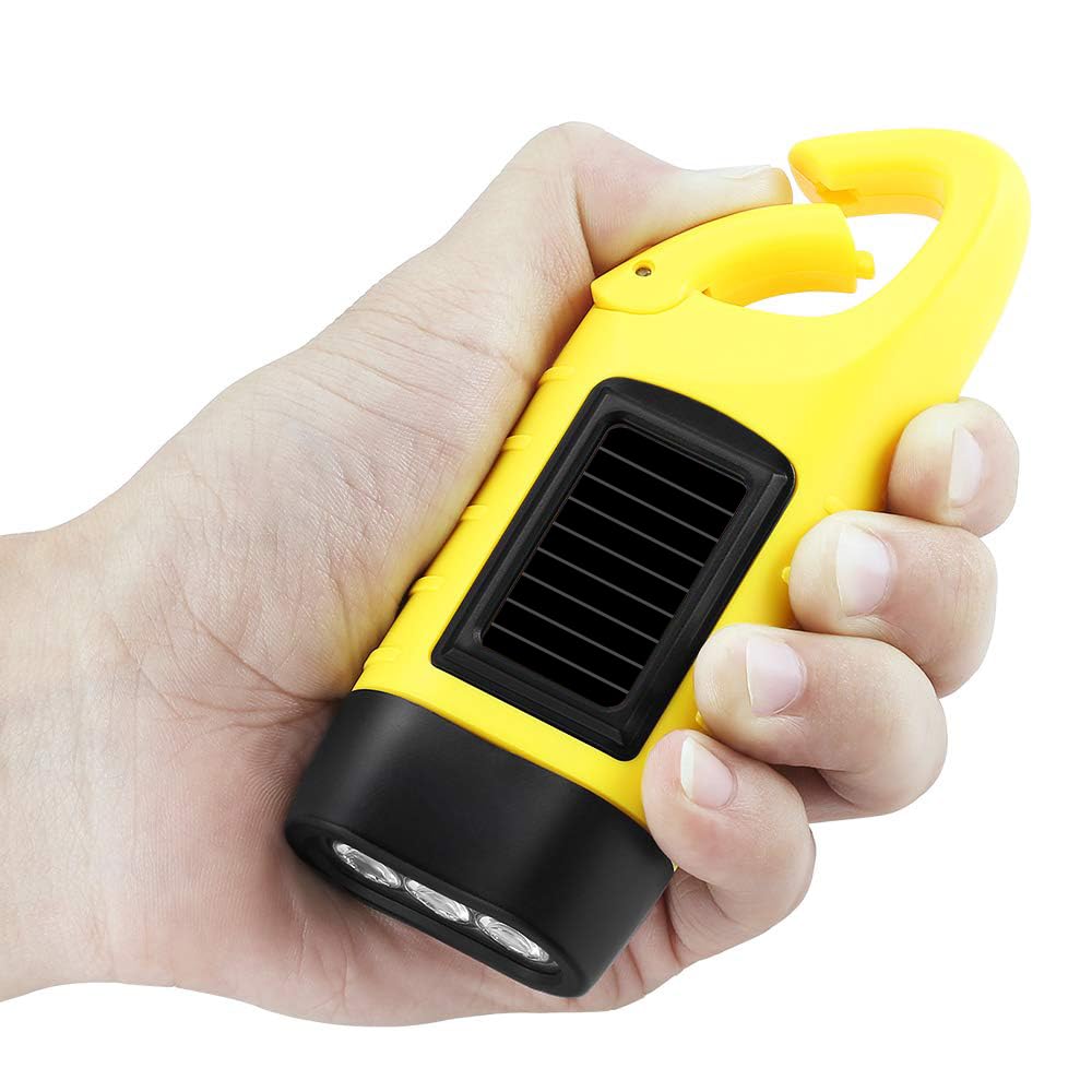 Eknbke Hand Crank Solar Flashlight, Portable Led Survival Flashlight For Camping, Outdoor, Hiking - No Battery Required - Yellow