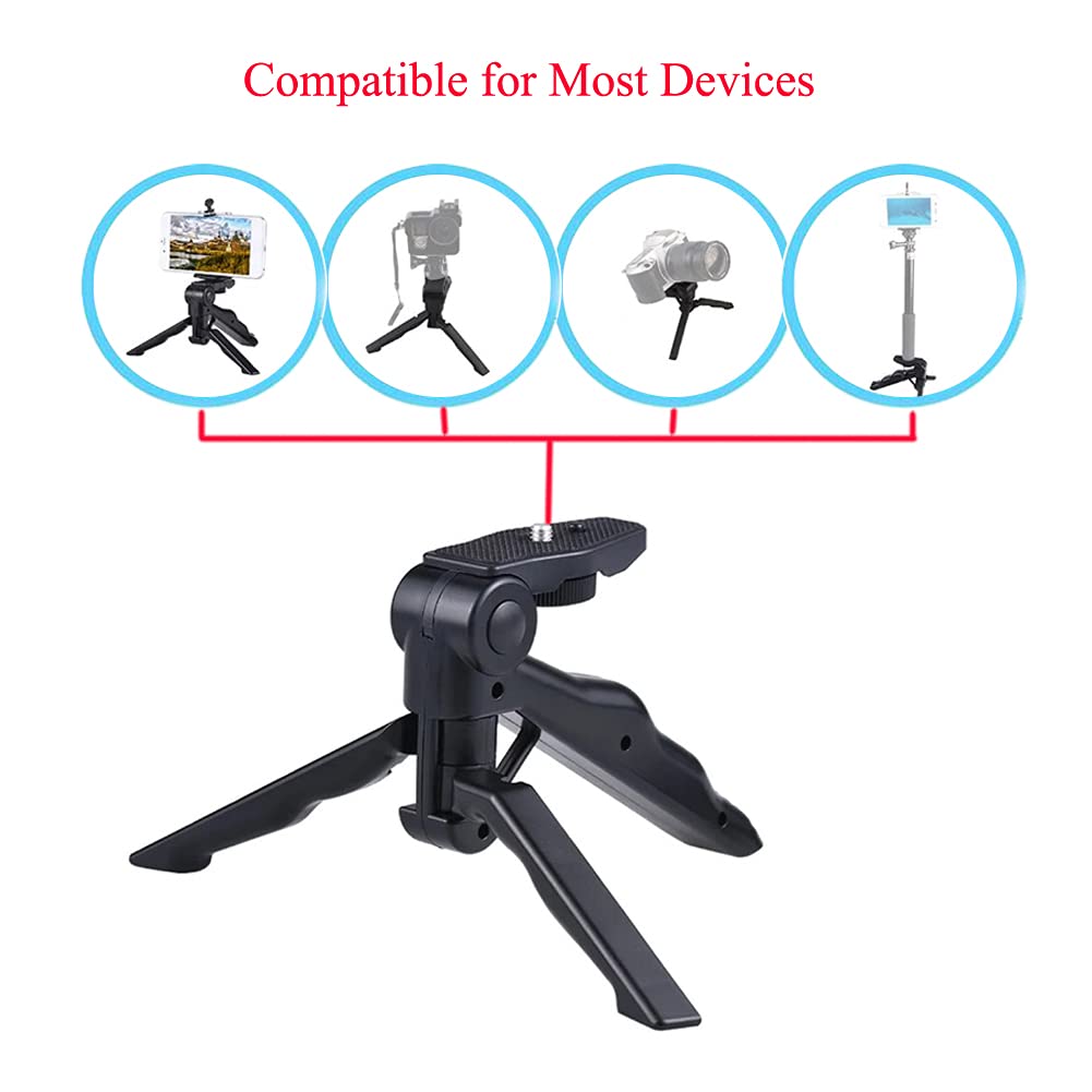 Walway Foldable Mini Table Tripod Stand Hand Grip With 1/4" Screw Compatible With Gopro/Smartphones/Compact Cameras Dslrs For Vlogging, Live Streaming, Zoom Meeting