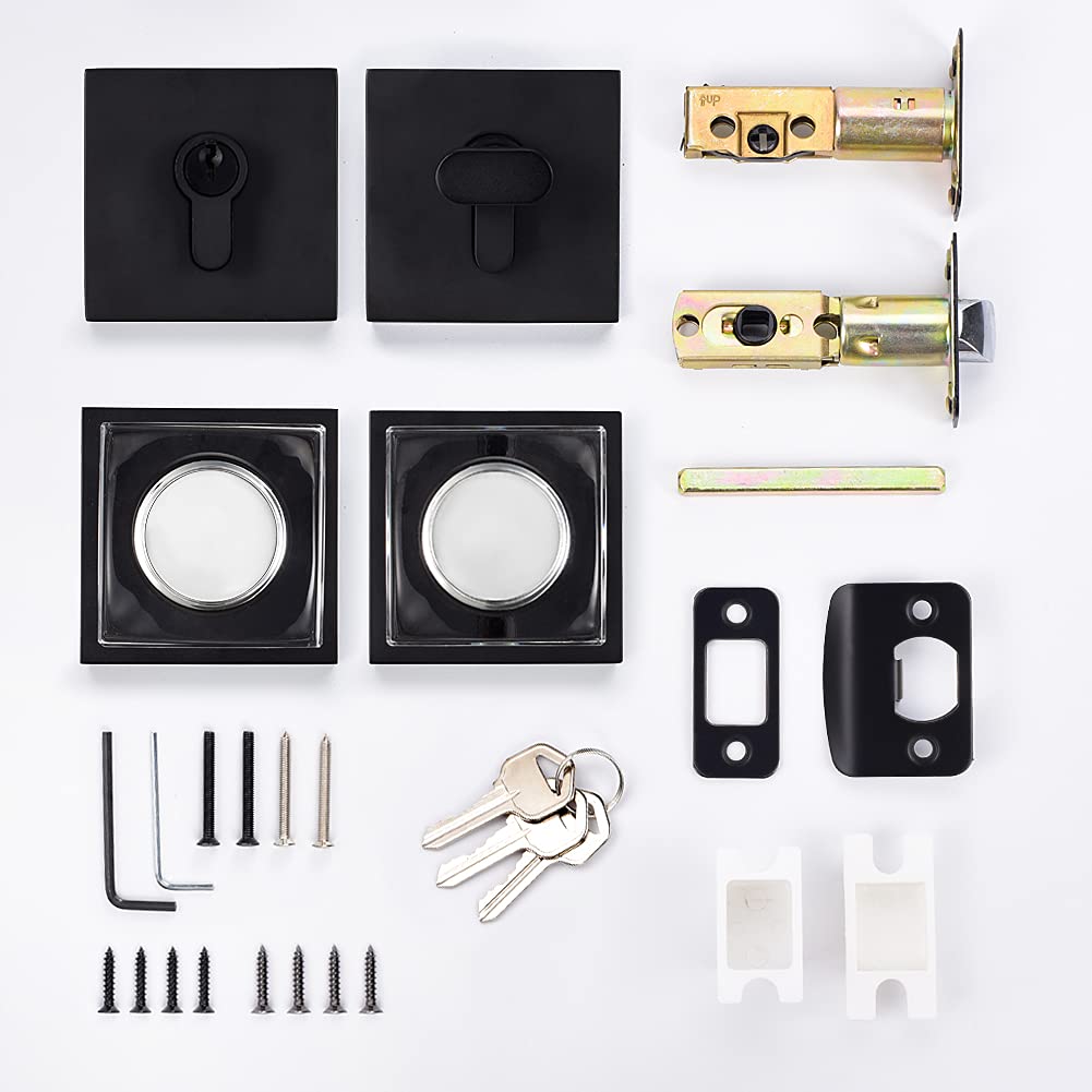 Cools Crystal Glass Door Locks With Deadbolts, Entry Door Knob And Deadbolt Lock Set, Matte Black
