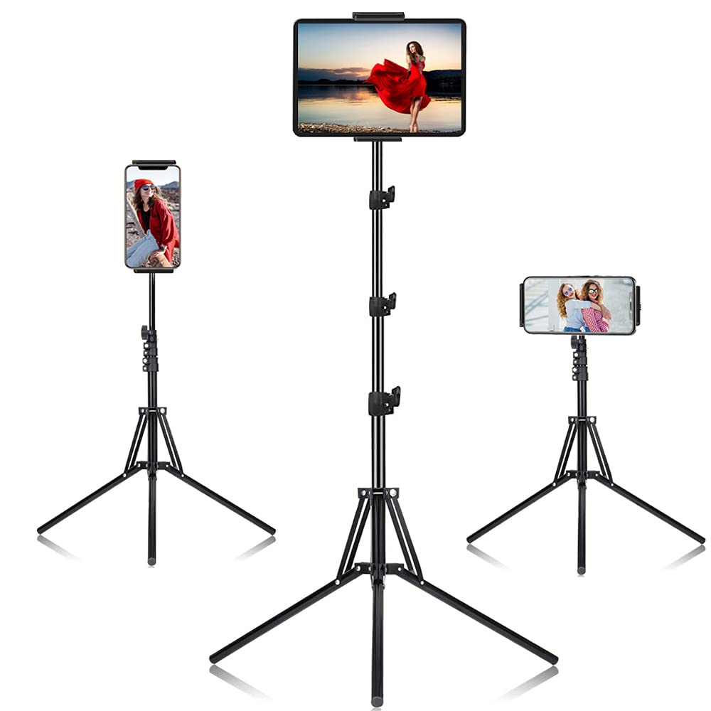 Samhousing Ipad Tripod Stand, With 65 Inch Height Adjustable Ipad Stand Holder & Ipad Floor Stand With 360° Rotating Ipad Tripod Mount For Ipad Pro, Iphone, Kindle, And All 4.5-12.9 Inch Tablets