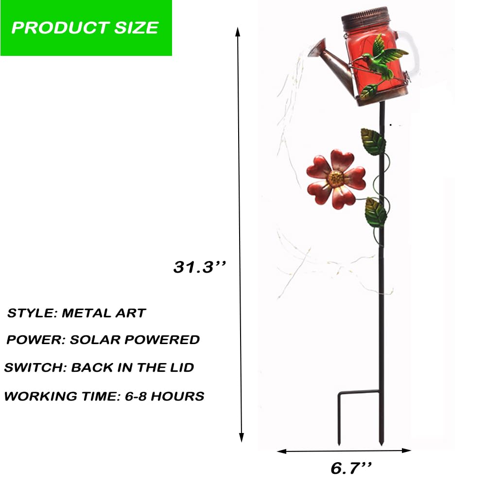 Esenthy Solar Mason Jars Watering Can Light Outdoor Hummingbird Decorative Path Solar Fairy Lights For Patio, Yard, Pathway, Lawn, Outside Decor For Mom Women