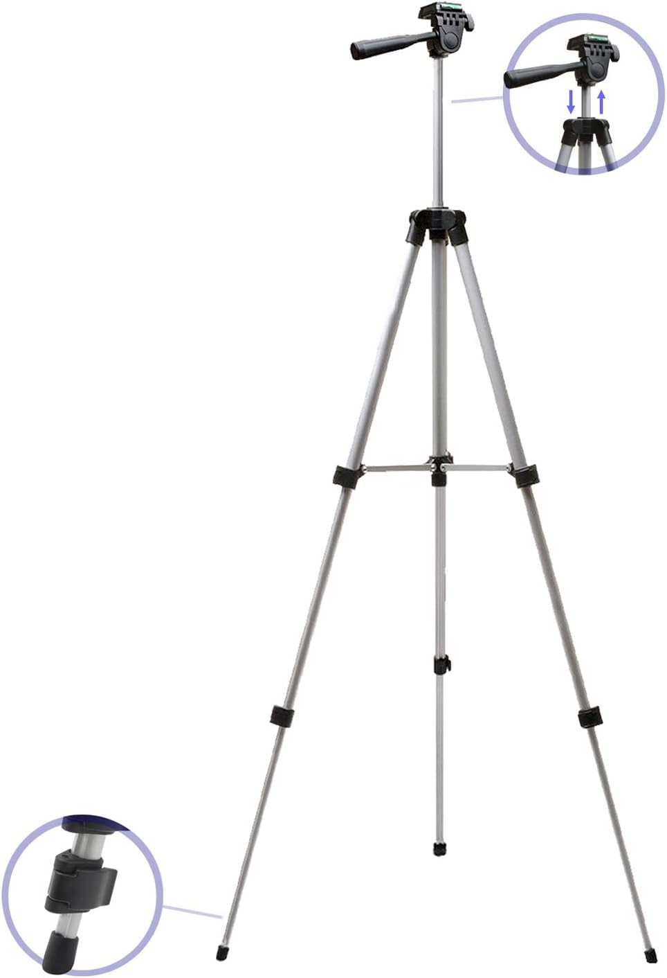 Kliomax 50" Aluminum Camera Tripod With Built In Bubble Level Indicator For All Go Pro Hero Cameras + Tripod Mount